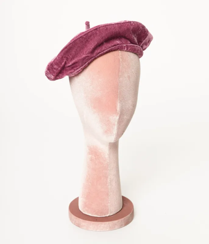 Pink Velvet Beret sold by Unique Vintage