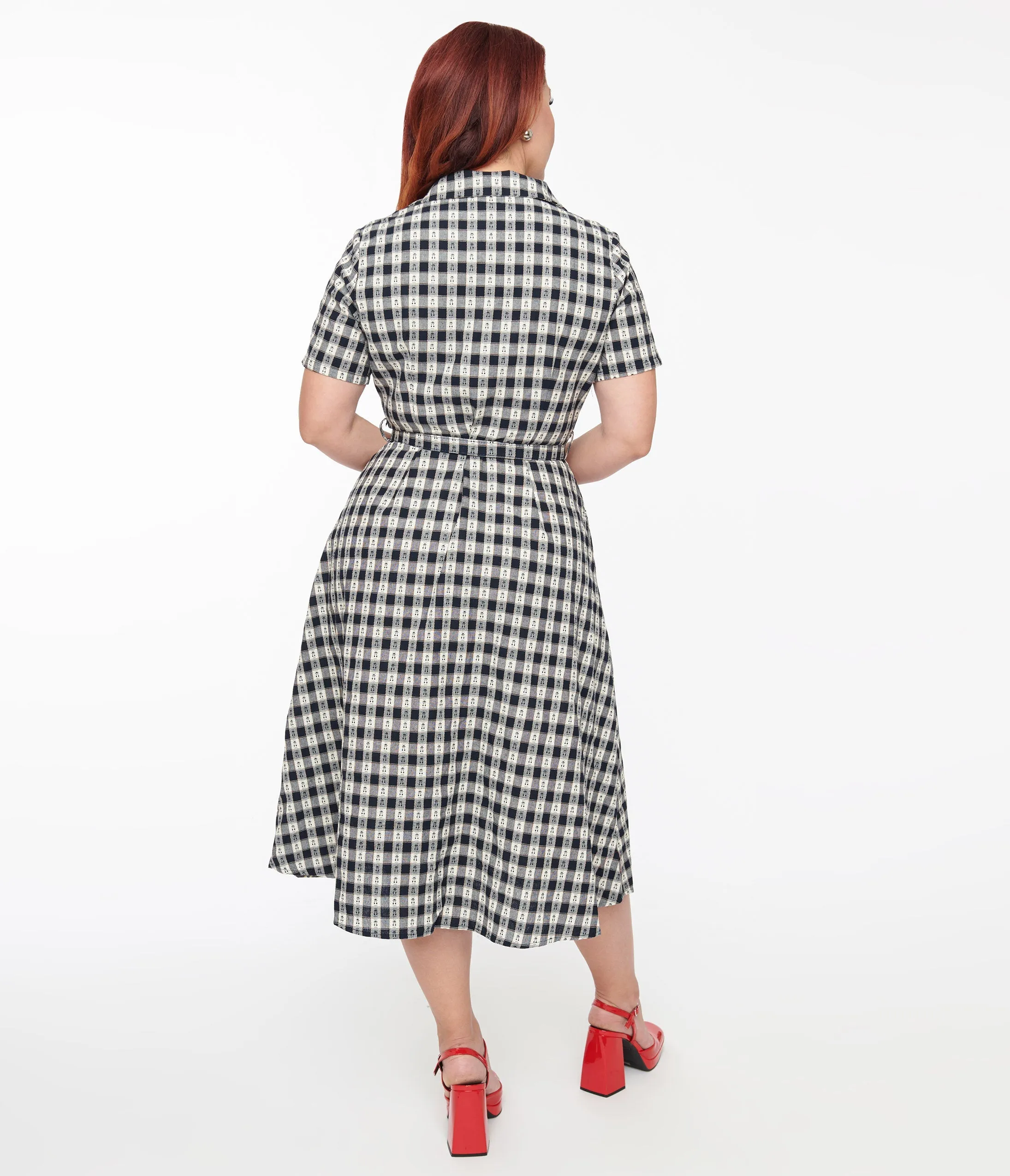1940s Navy Plaid Cherry Cotton Midi Dress sold by Unique Vintage product image thumbnail 3