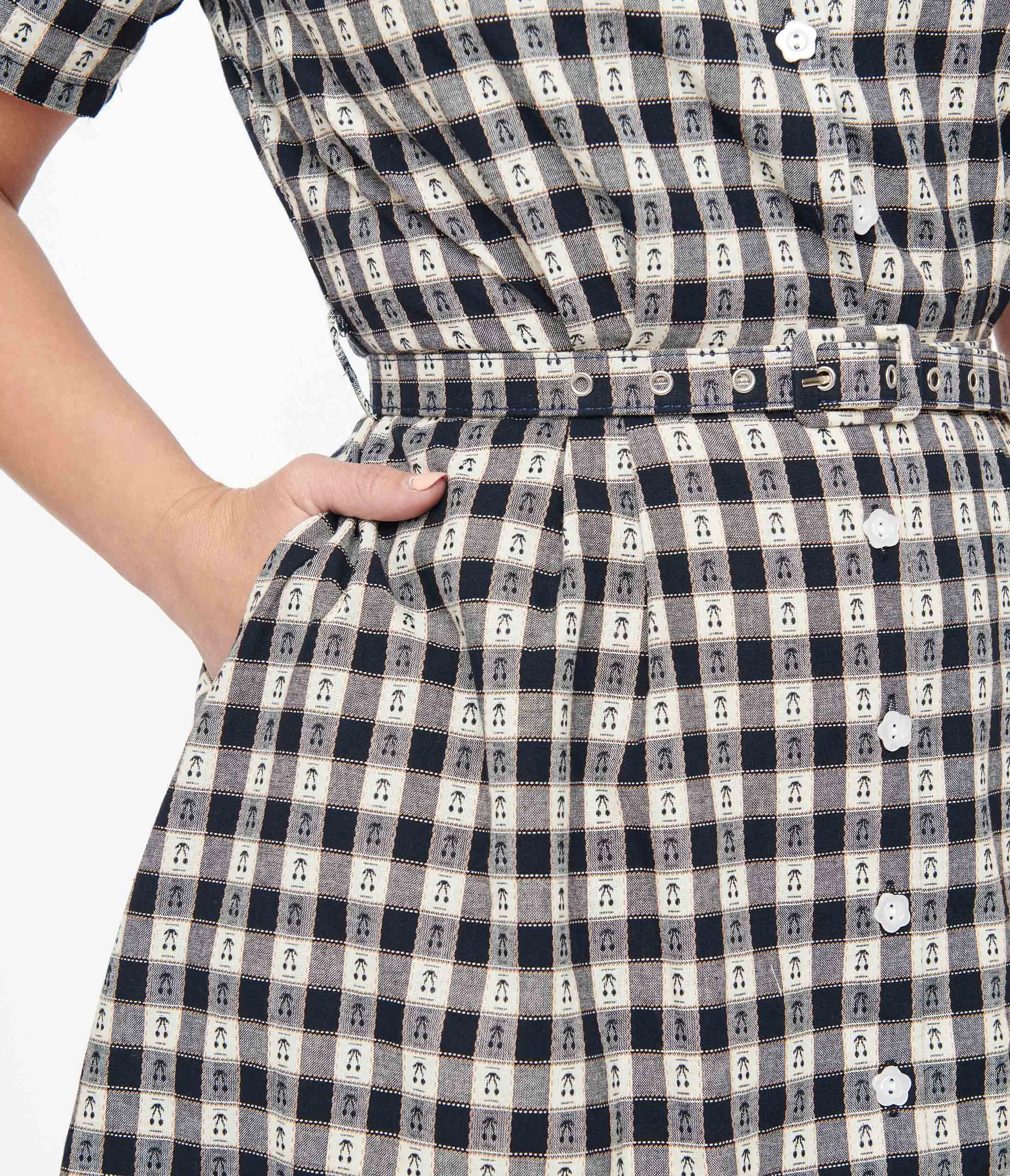 1940s Navy Plaid Cherry Cotton Midi Dress sold by Unique Vintage product image thumbnail 2