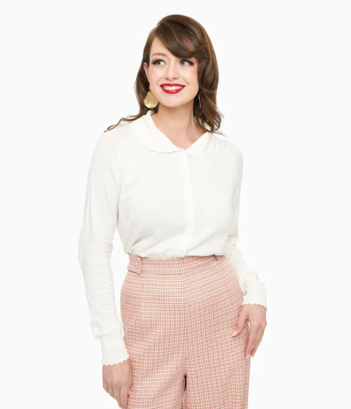 1950s White Trudy Cardigan sold by Unique Vintage