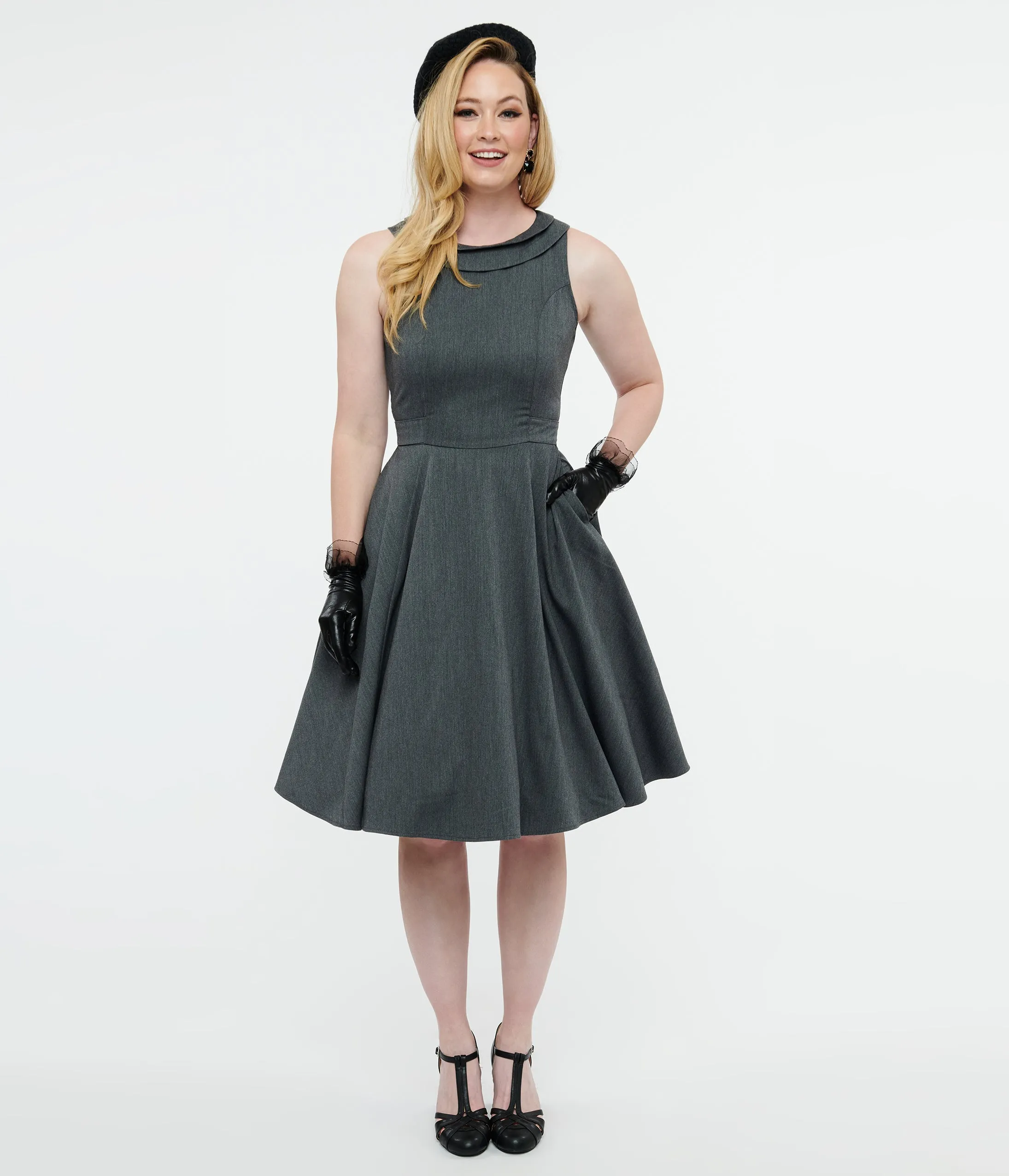 1950s Grey Swing Dress sold by Unique Vintage product image thumbnail 3