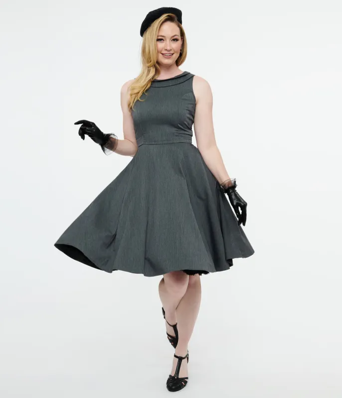 1950s Grey Swing Dress sold by Unique Vintage
