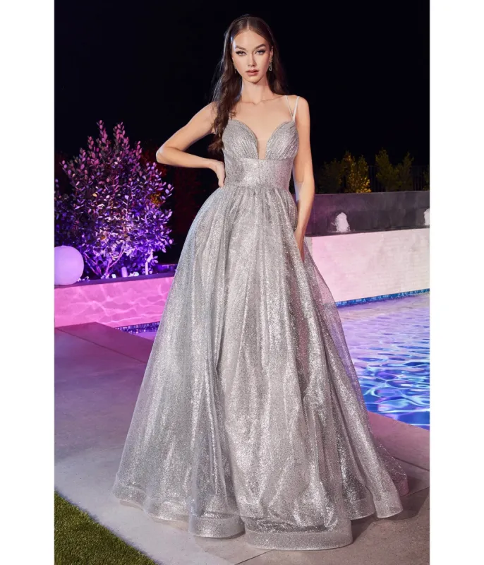 Cinderella Divine  Silver Glitter Sleeveless Ball Gown sold by Unique Vintage