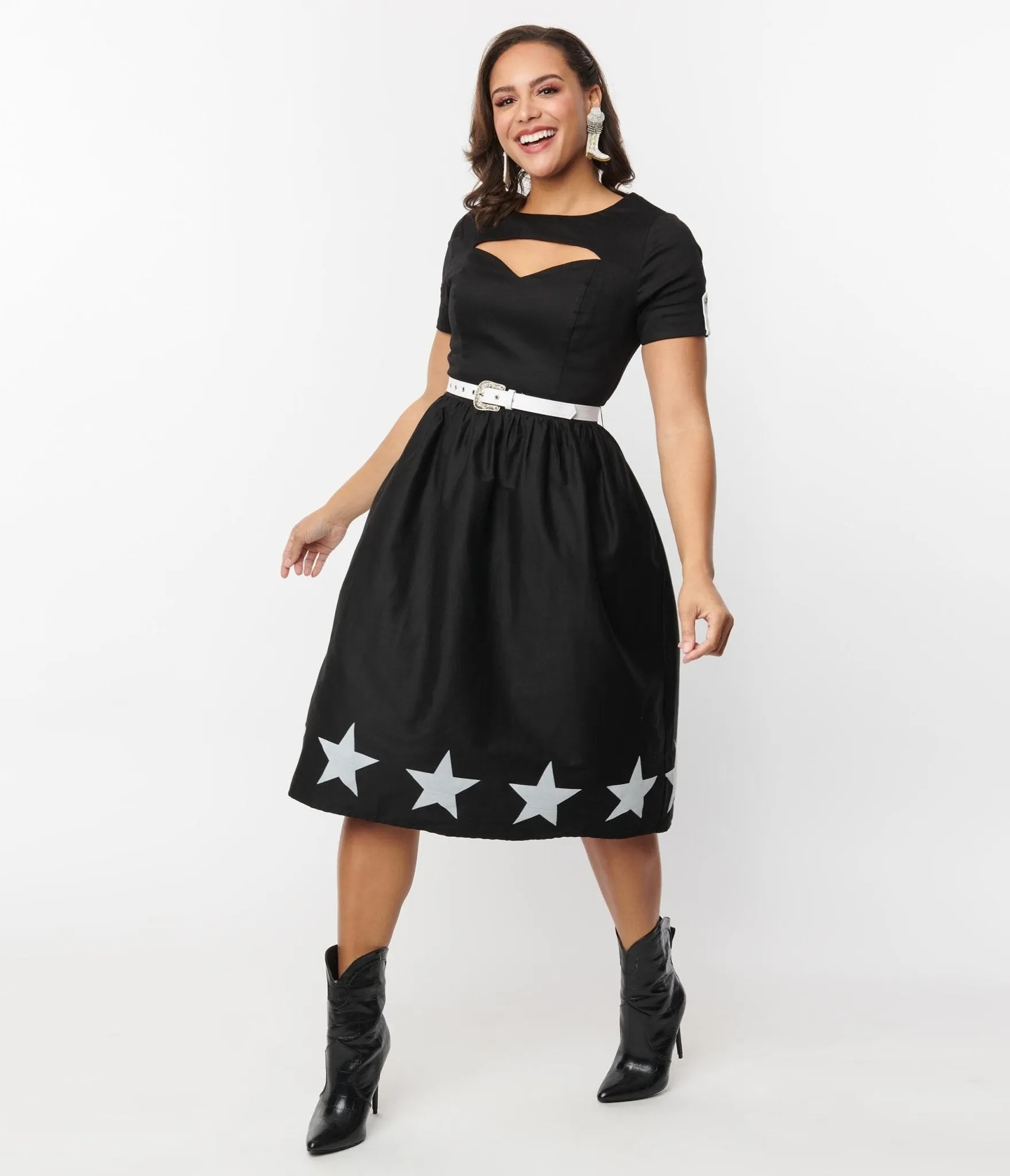 Unique Vintage Black & White Star Cut Out Dress sold by Unique Vintage