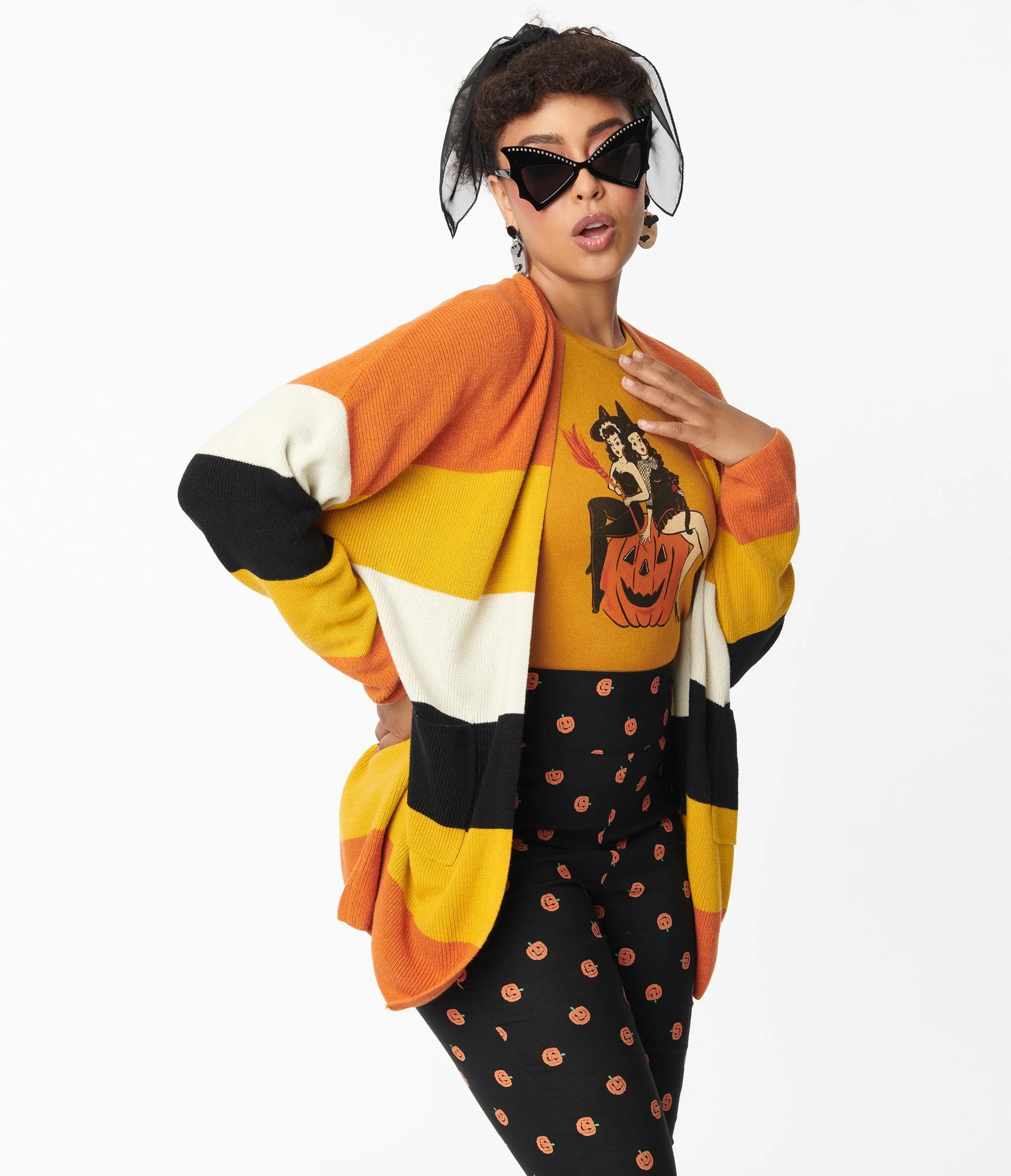 Fall Stripe Open Cotton Knit Cardigan sold by Unique Vintage