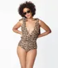Unique Vintage Leopard Print Plunge One Piece Swimsuit sold by Unique Vintage