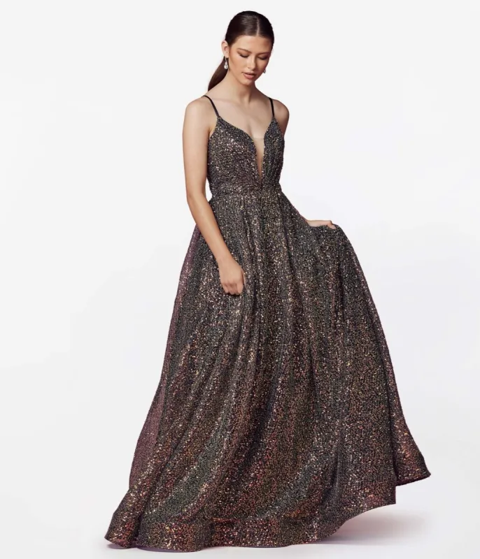 Black & Multi Iridescent Sequin Prom Gown sold by Unique Vintage