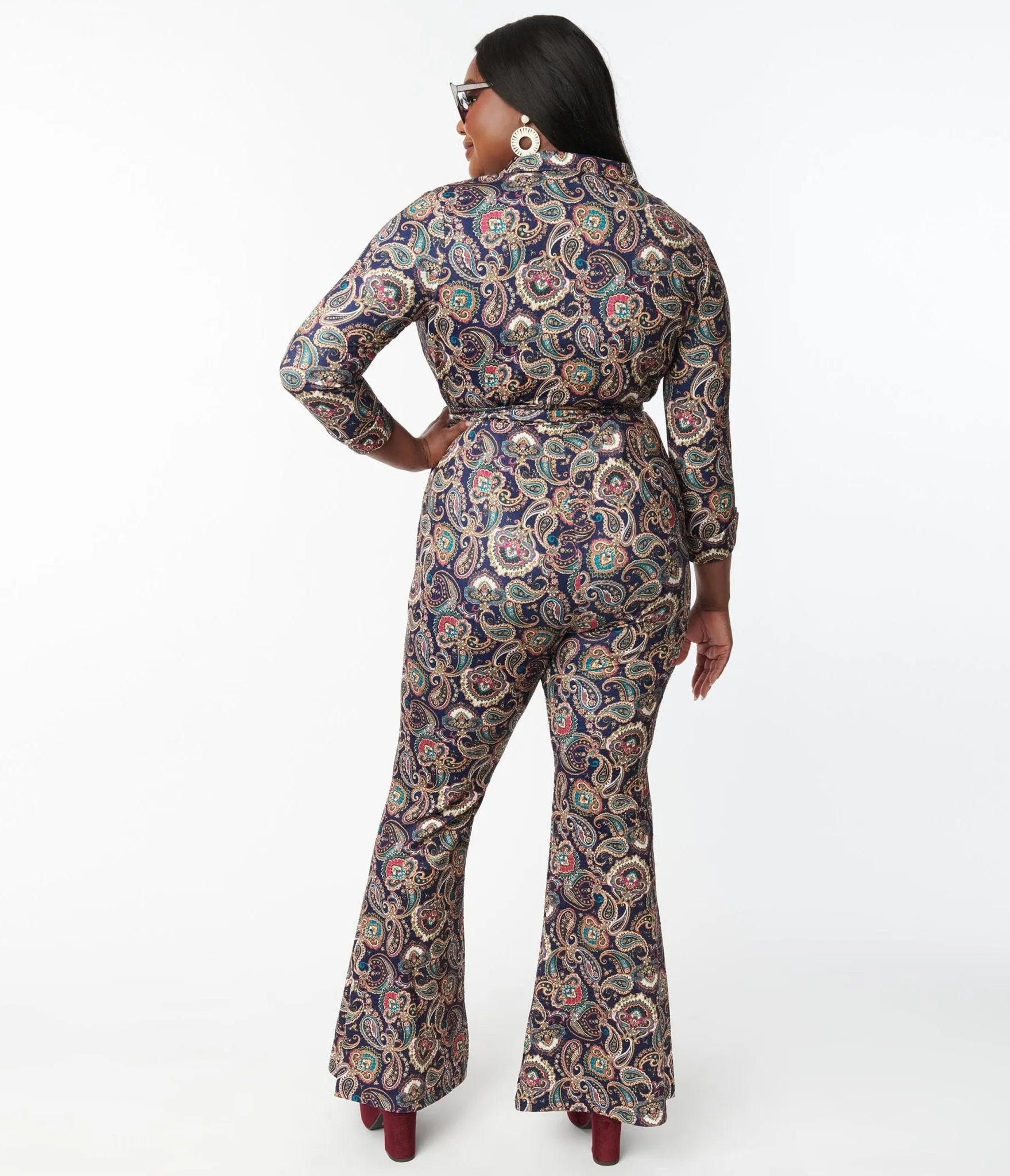 Unique Vintage Plus Size 1970s Navy Paisley Print Jumpsuit sold by Unique Vintage product image thumbnail 3