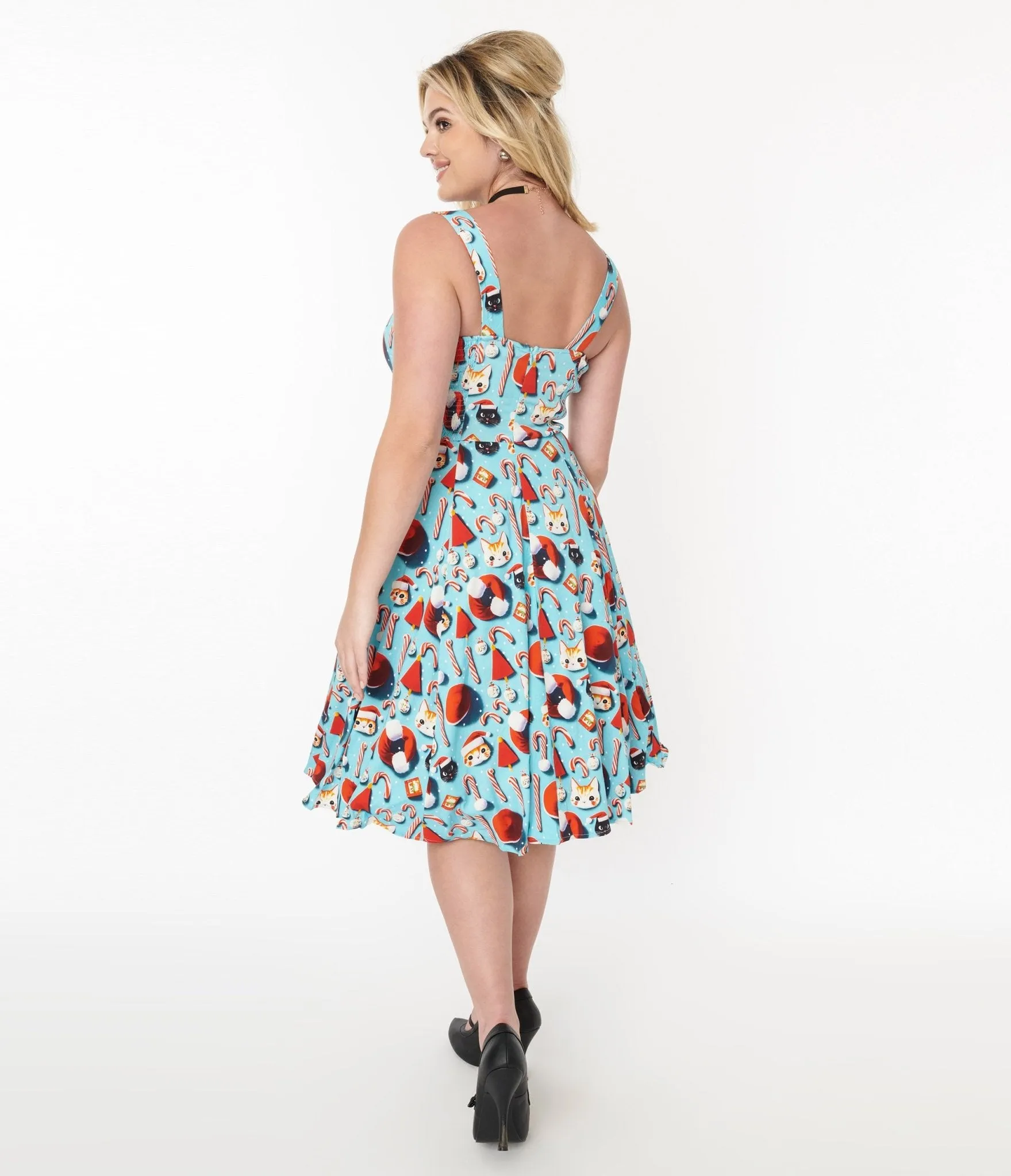 Blue Santa Kitty Print Swing Dress sold by Unique Vintage product image thumbnail 3