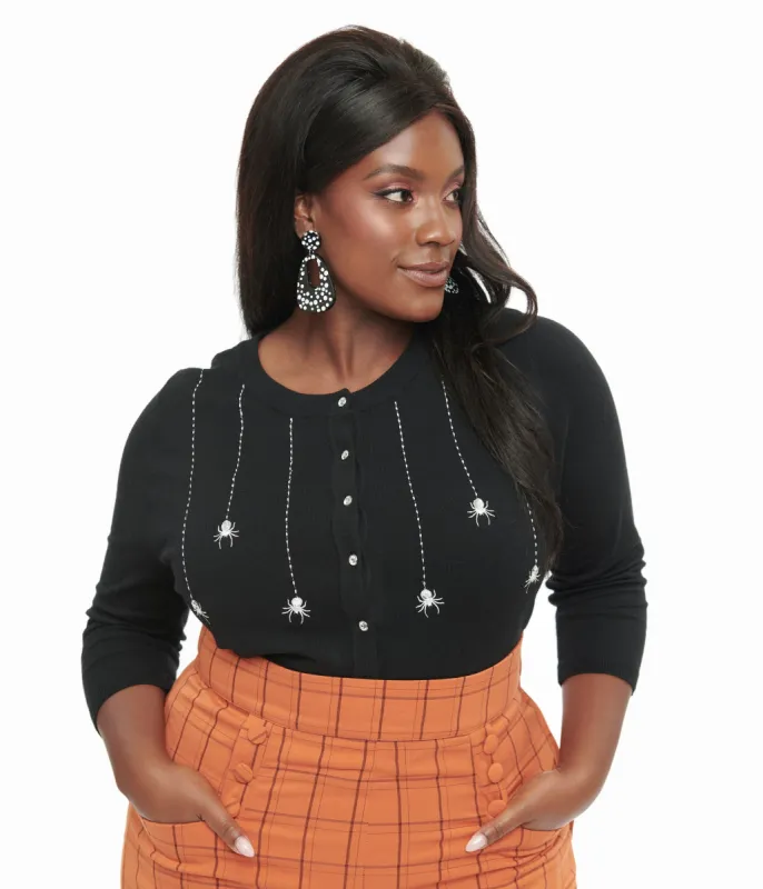 Unique Vintage Plus Size Black & Spider Embroidered Bookworm Cardigan sold by Unique Vintage
