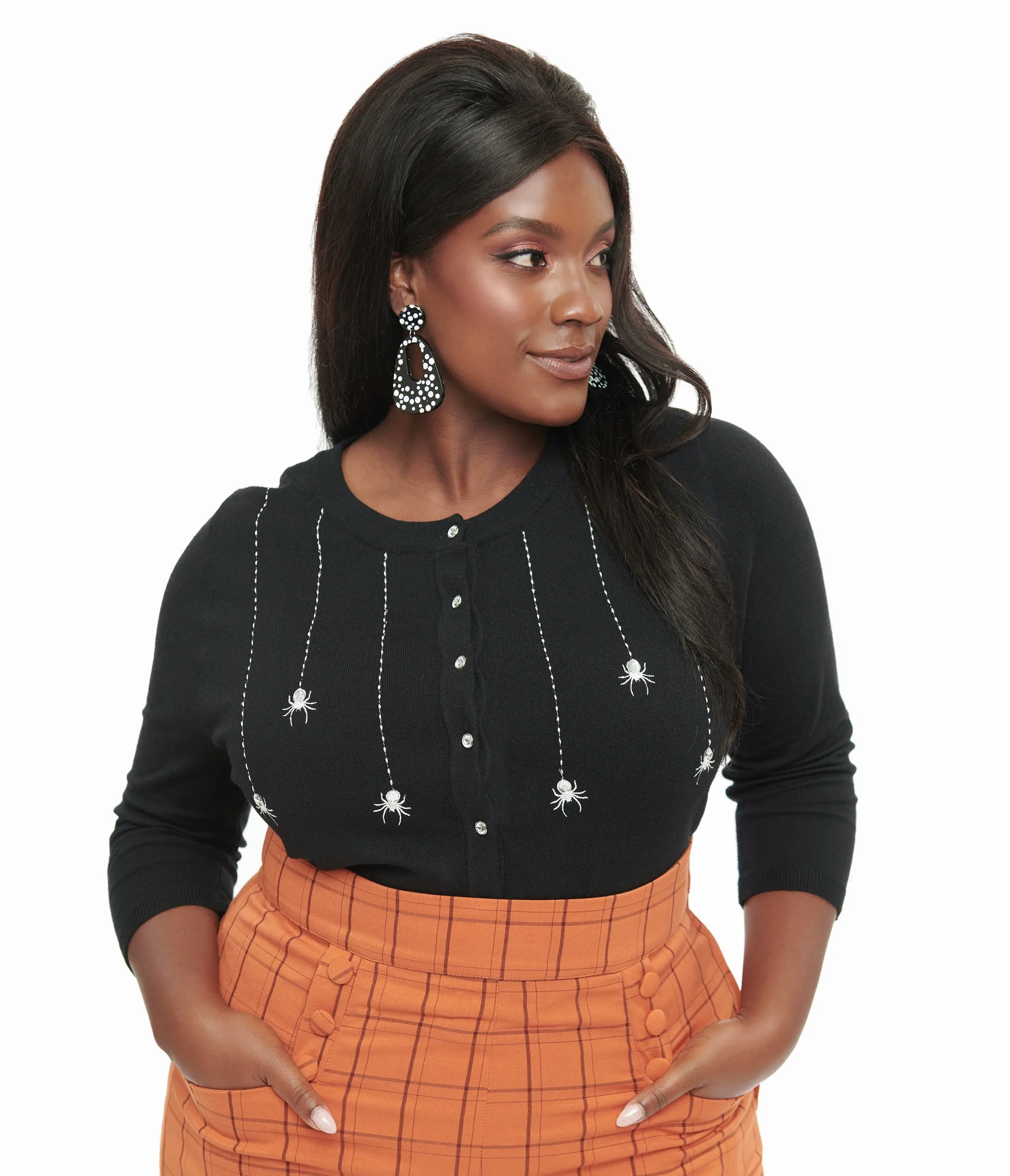 Unique Vintage Plus Size Black & Spider Embroidered Bookworm Cardigan sold by Unique Vintage