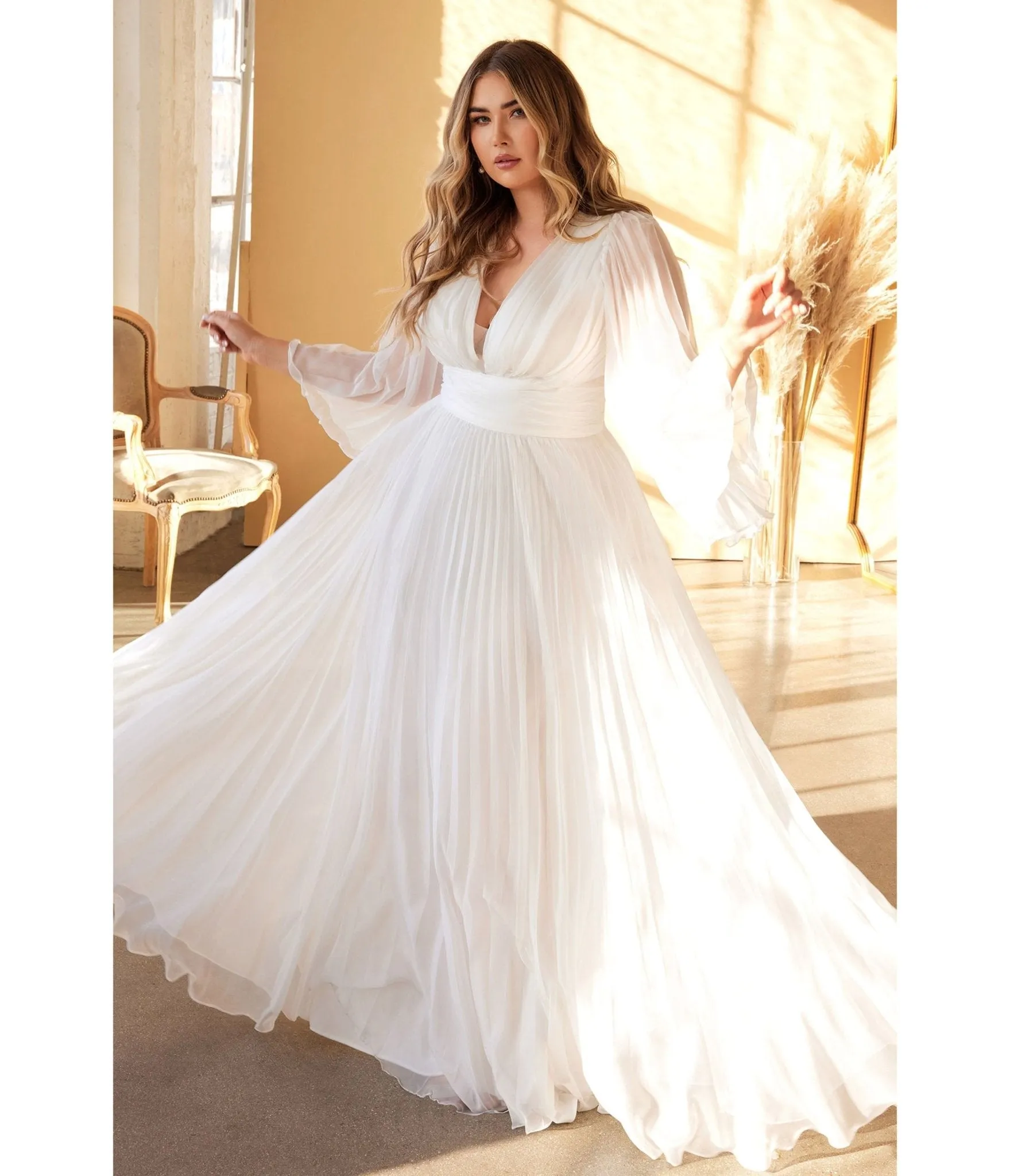 Cinderella Divine Plus Size White Pleated Bridal Dress sold by Unique Vintage