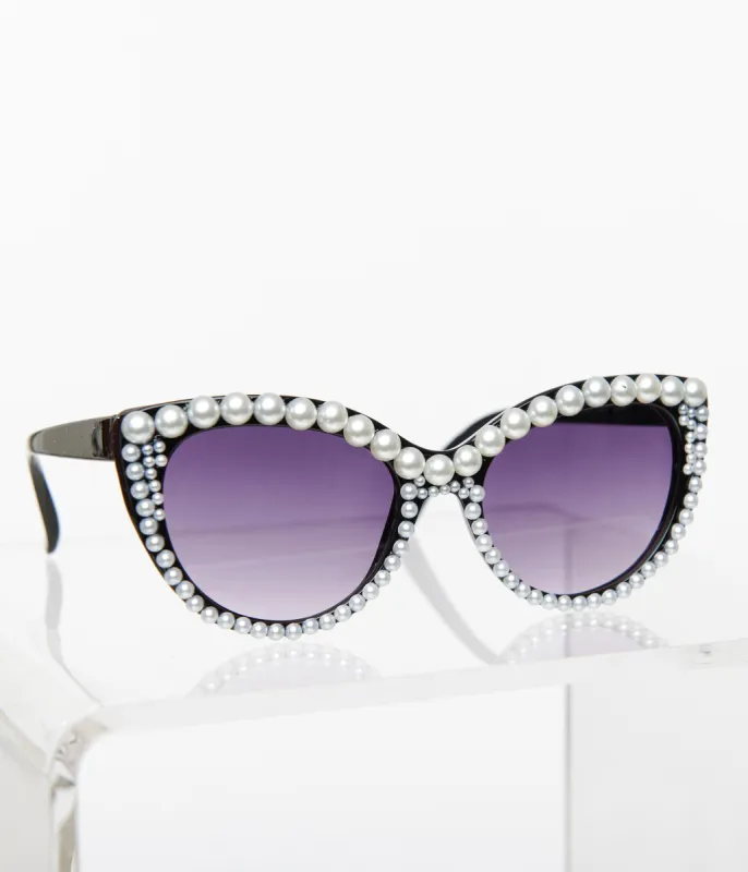 Black & Pearl Cat Eye Sunglasses sold by Unique Vintage
