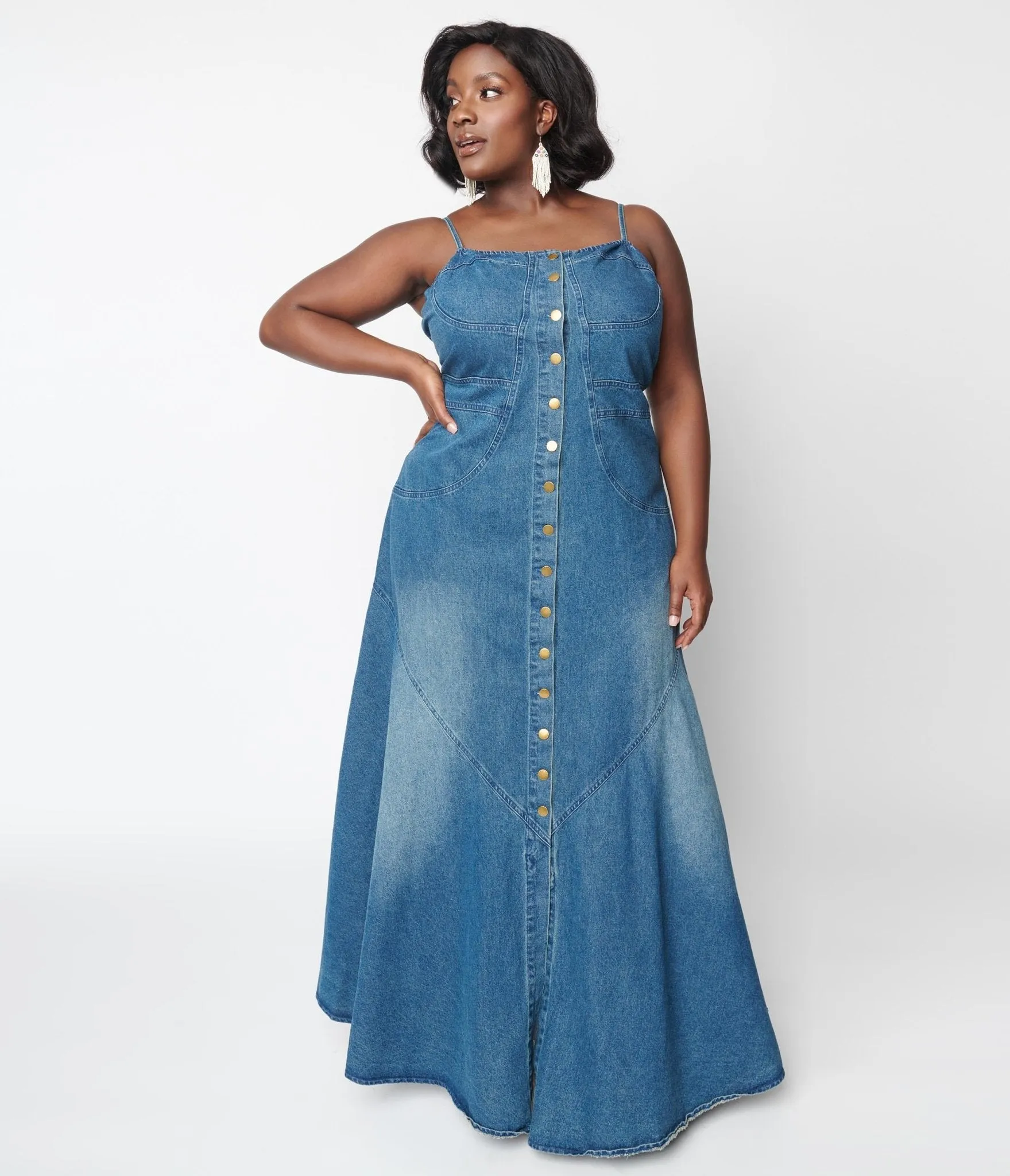 Blue Denim Button Down Maxi Dress sold by Unique Vintage product image thumbnail 5