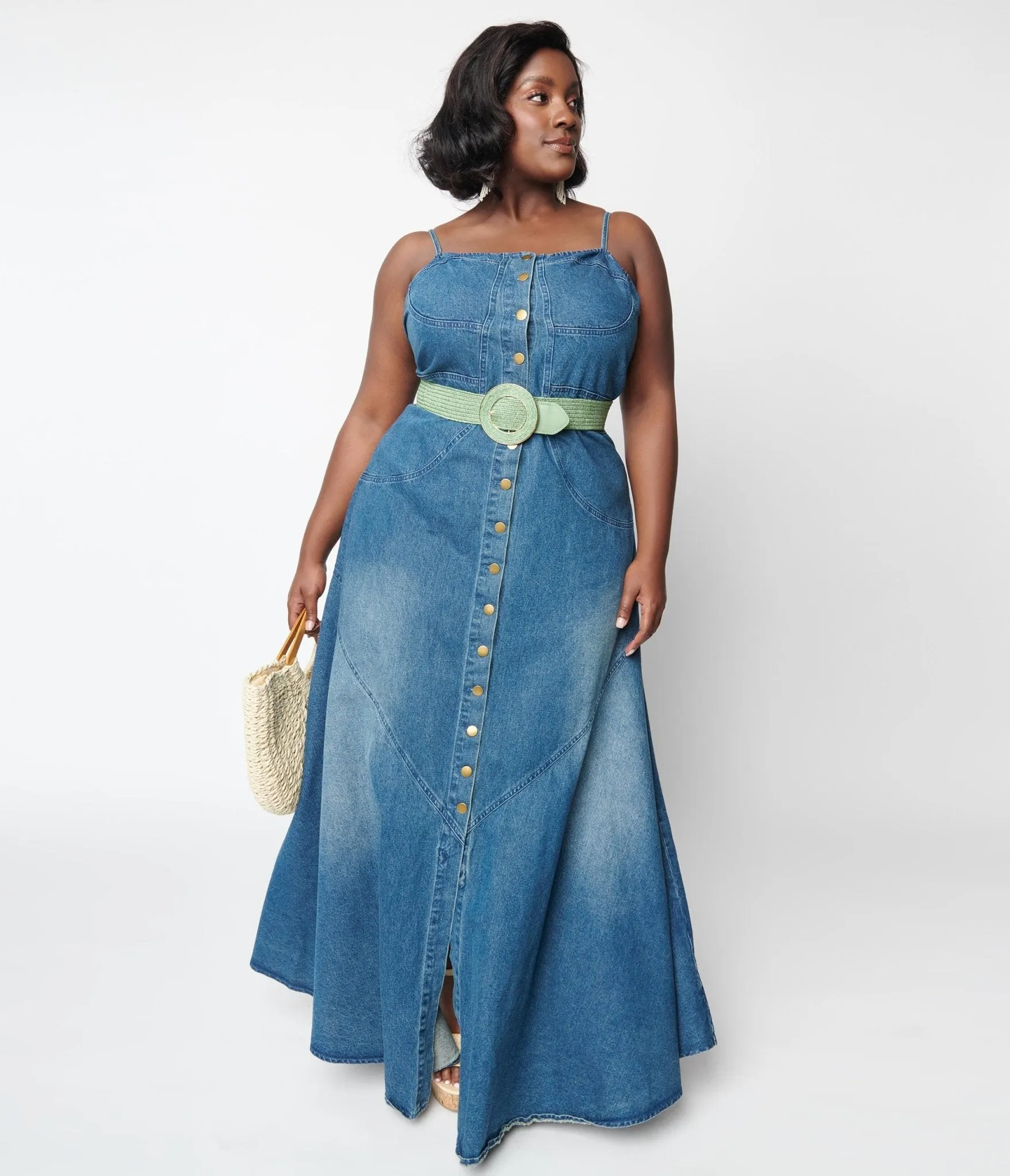 Blue Denim Button Down Maxi Dress sold by Unique Vintage product image thumbnail 4