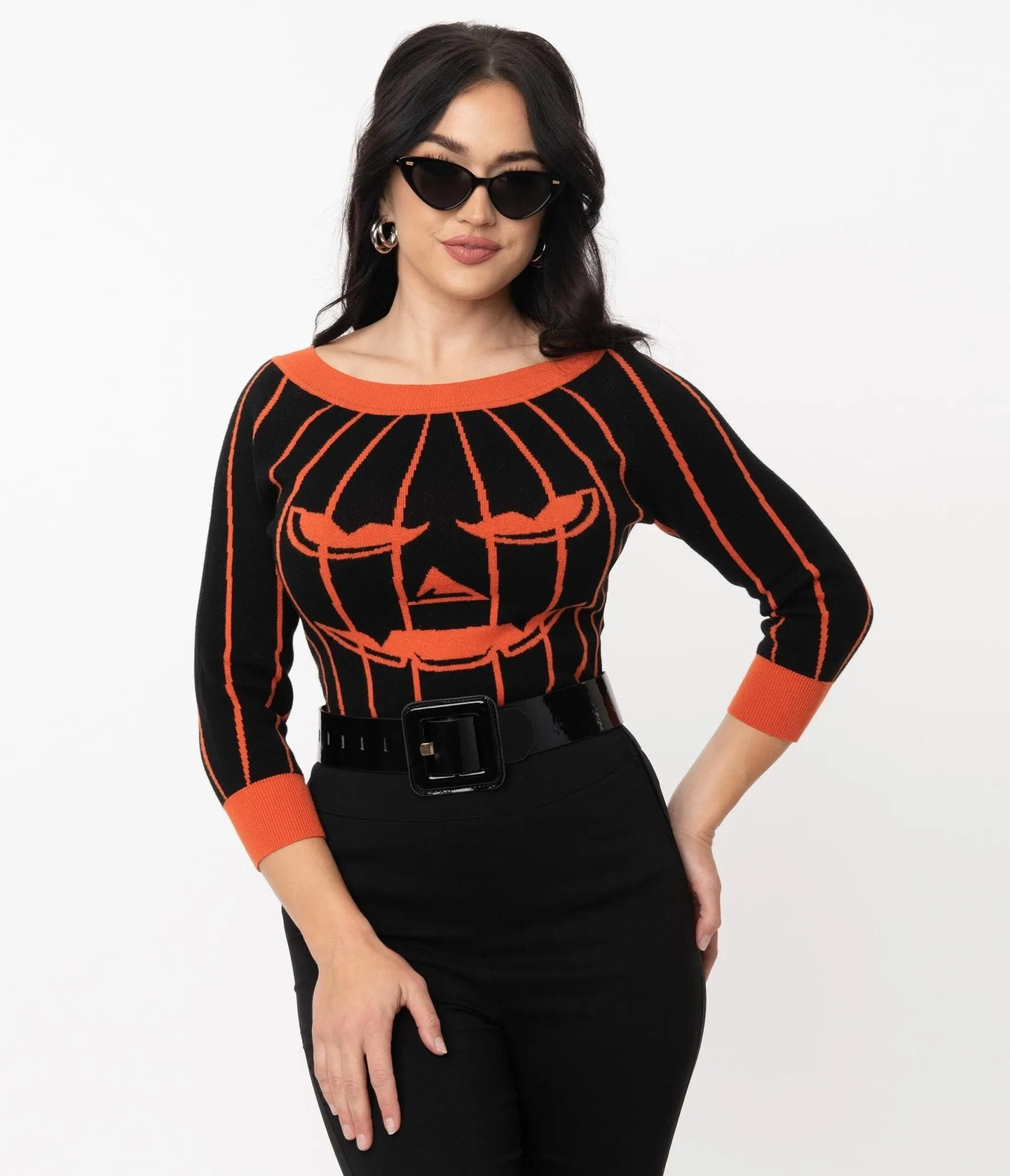 Unique Vintage Black & Orange Stripe Pumpkin Annaleigh Sweater sold by Unique Vintage