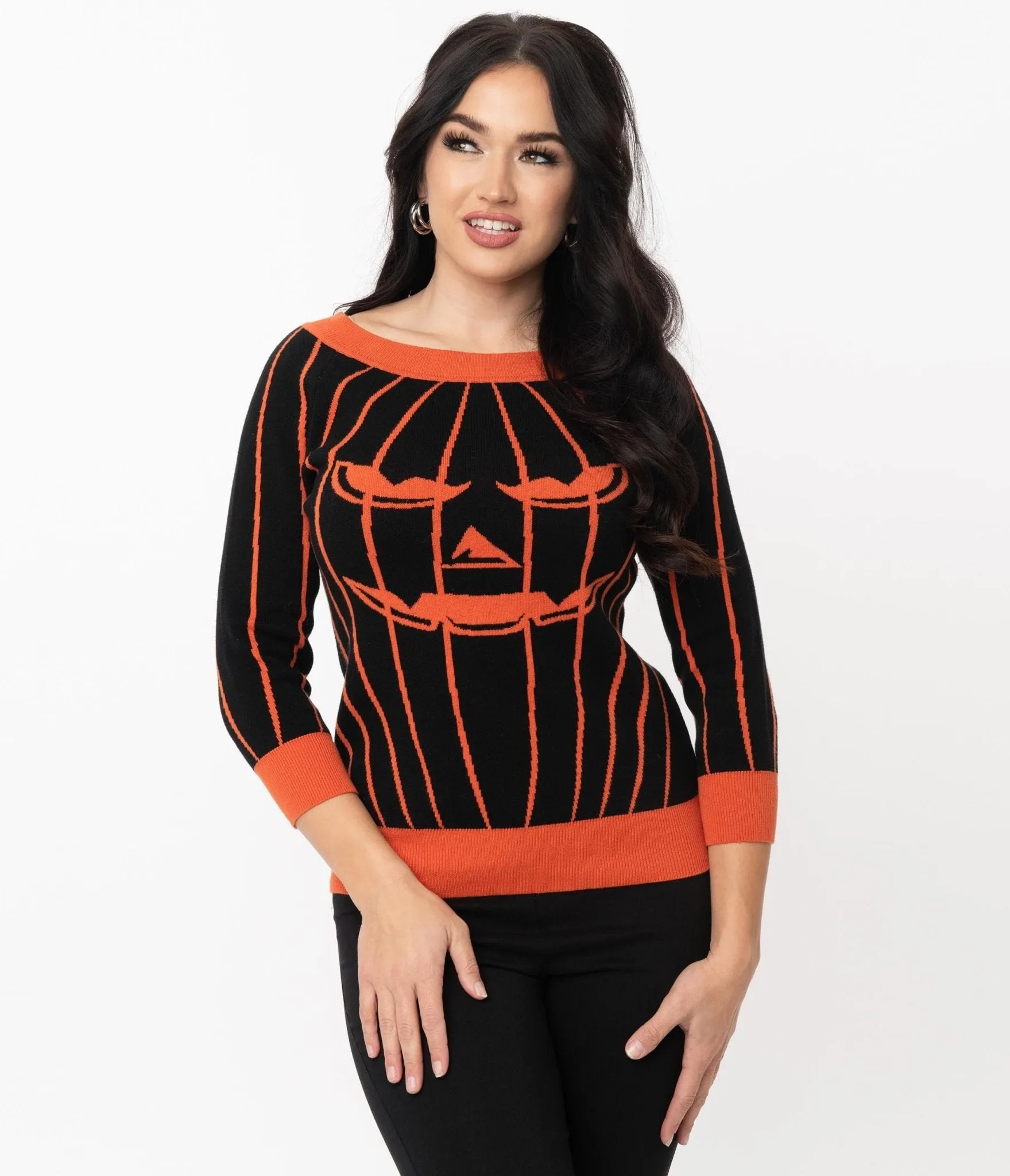 Unique Vintage Black & Orange Stripe Pumpkin Annaleigh Sweater sold by Unique Vintage product image thumbnail 5