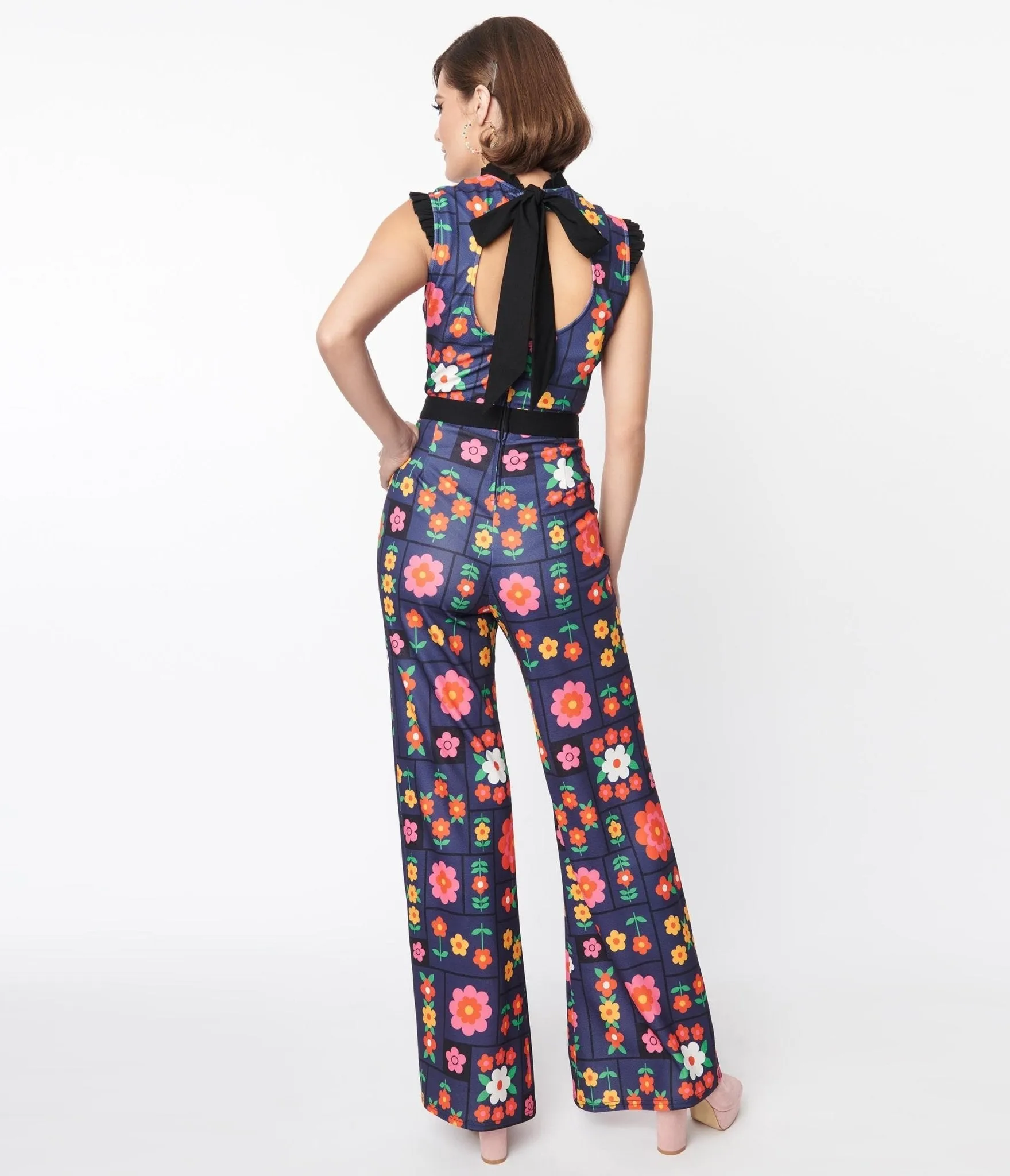 Smak Parlour Navy & Floral Wallpaper Back Bow Jumpsuit sold by Unique Vintage product image thumbnail 4