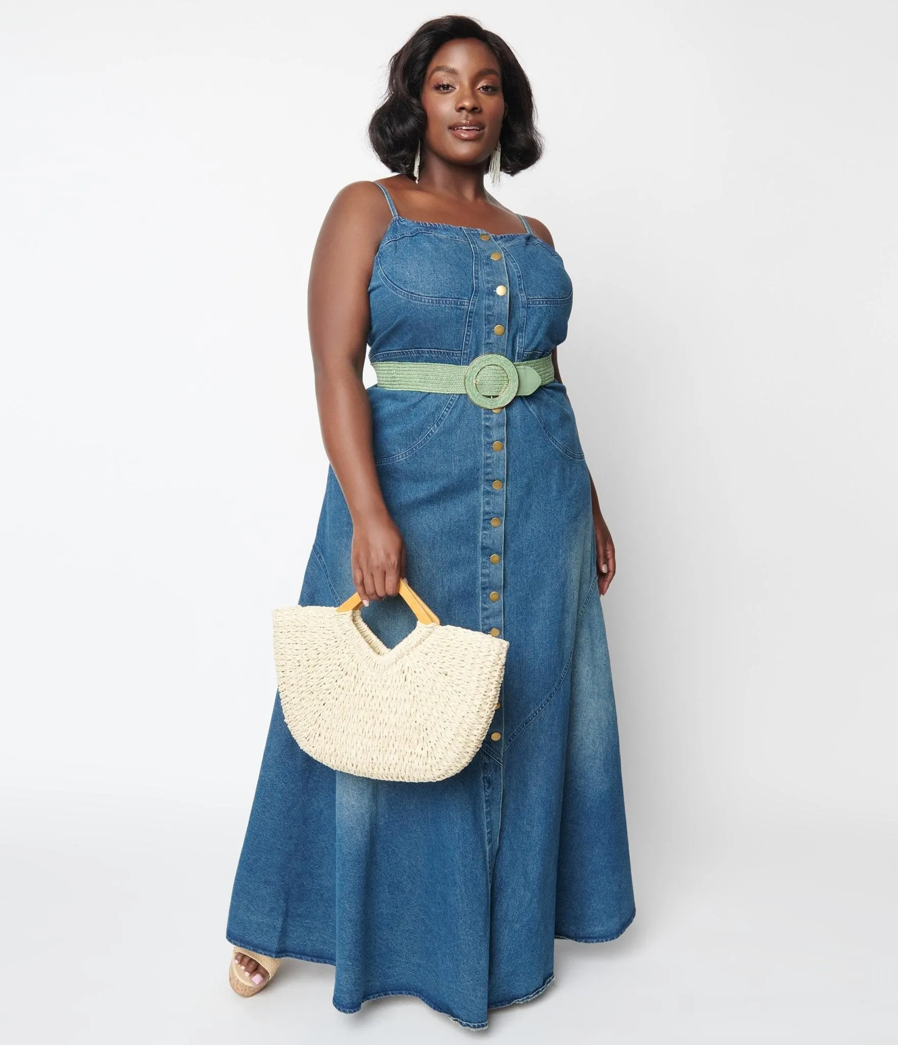 Blue Denim Button Down Maxi Dress sold by Unique Vintage