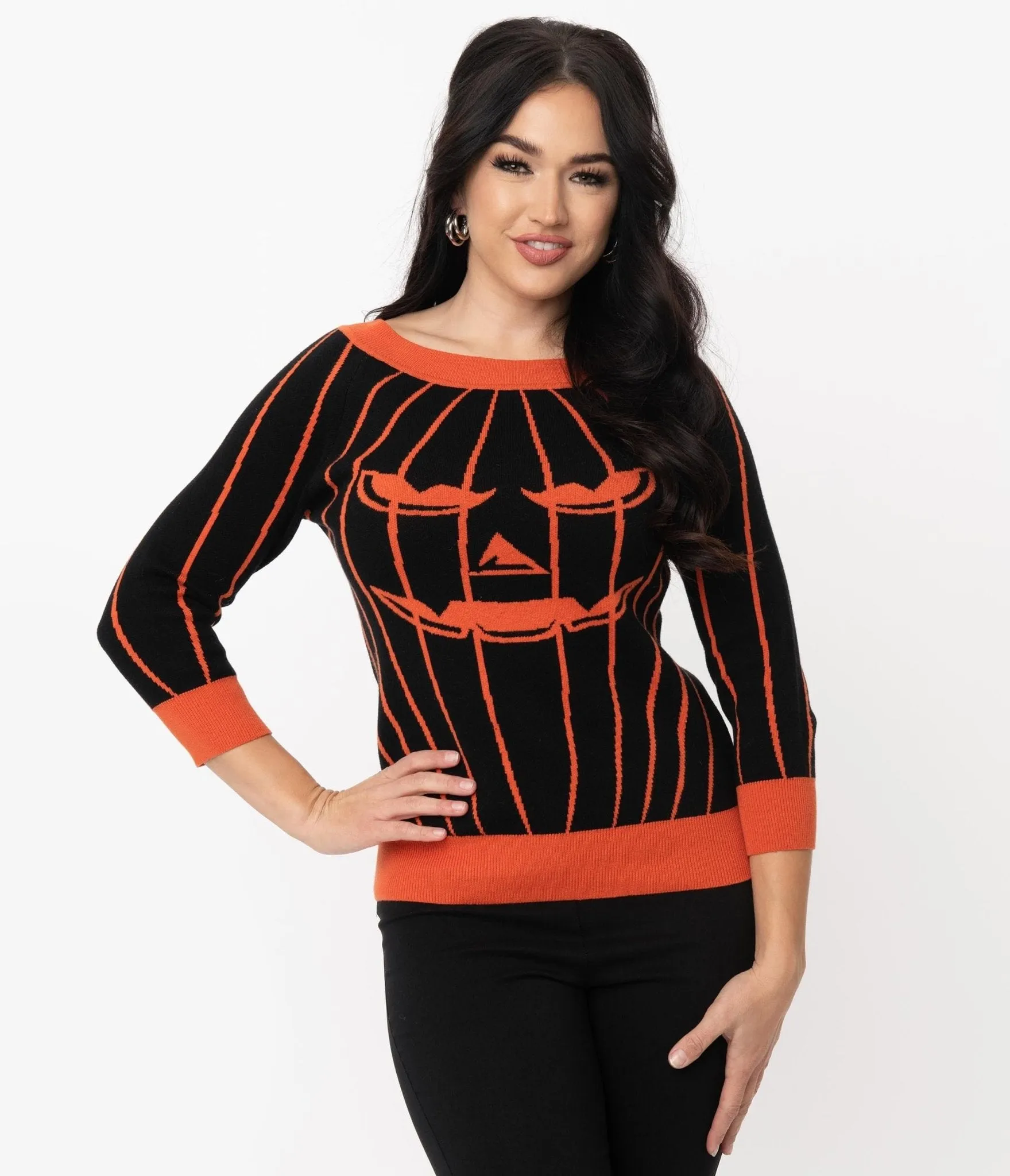 Unique Vintage Black & Orange Stripe Pumpkin Annaleigh Sweater sold by Unique Vintage product image thumbnail 2