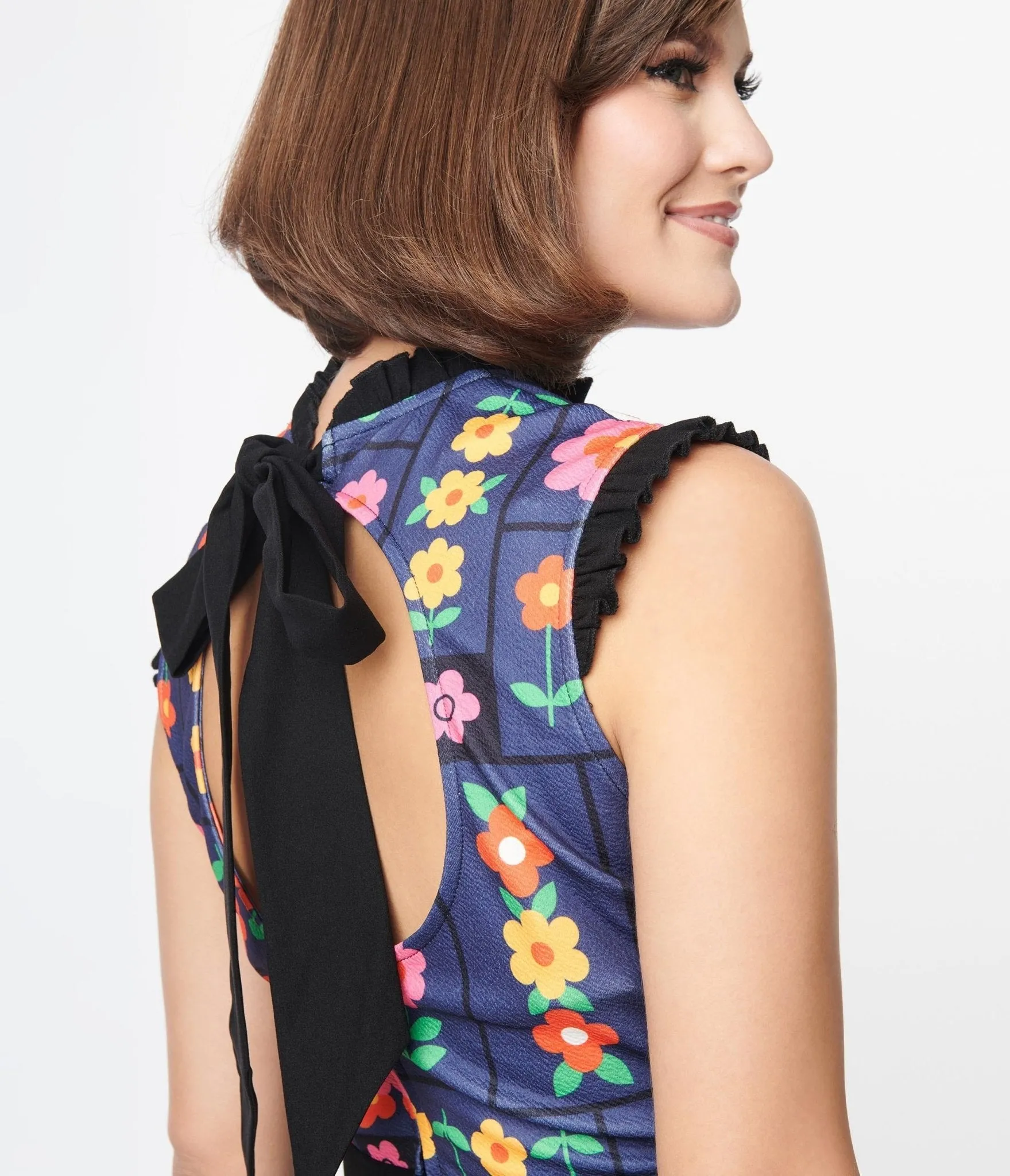 Smak Parlour Navy & Floral Wallpaper Back Bow Jumpsuit sold by Unique Vintage product image thumbnail 2