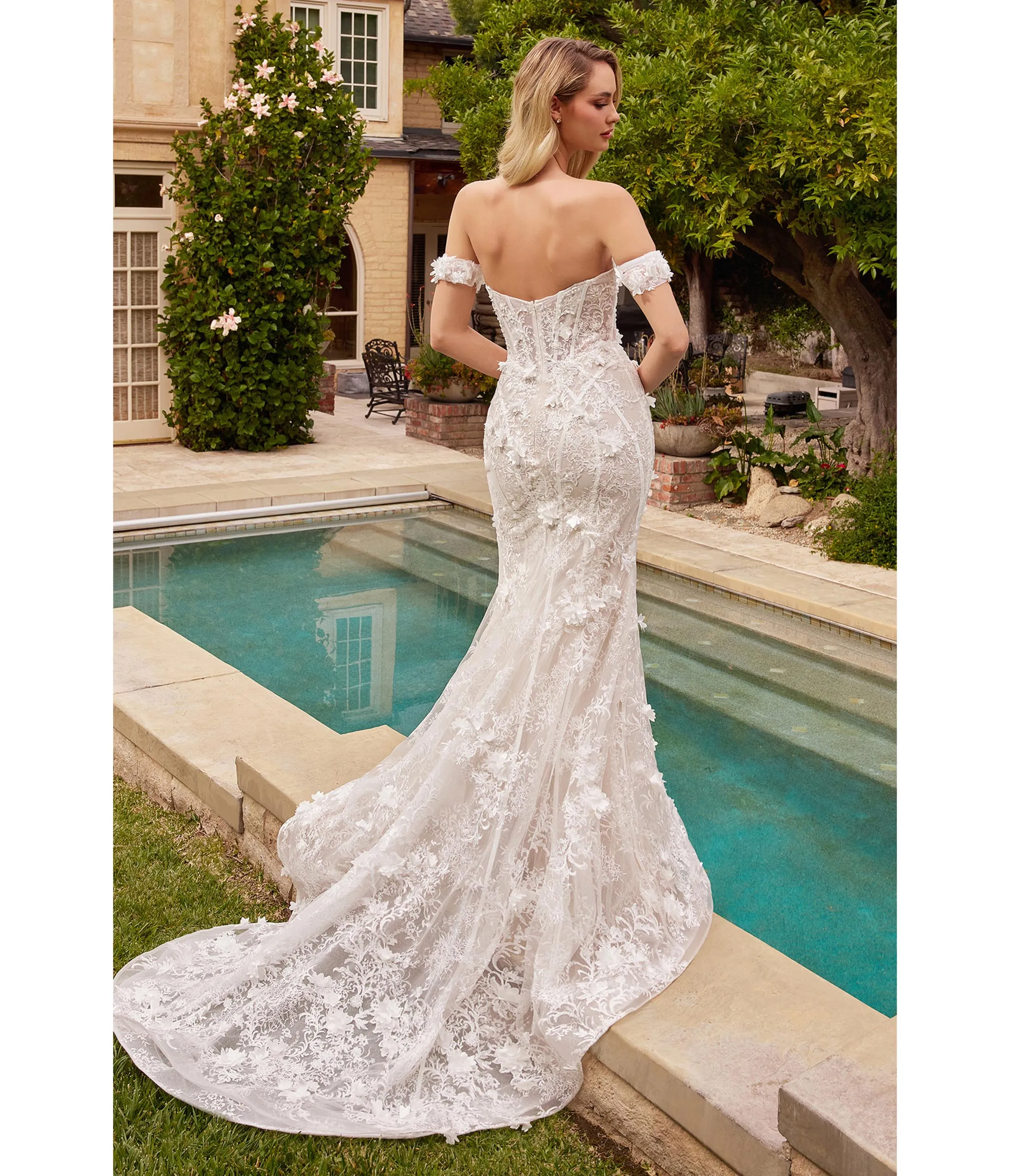 Cinderella Divine Off White Floral Lace Bridal Trumpet Gown with Removable Overskirt sold by Unique Vintage product image thumbnail 4