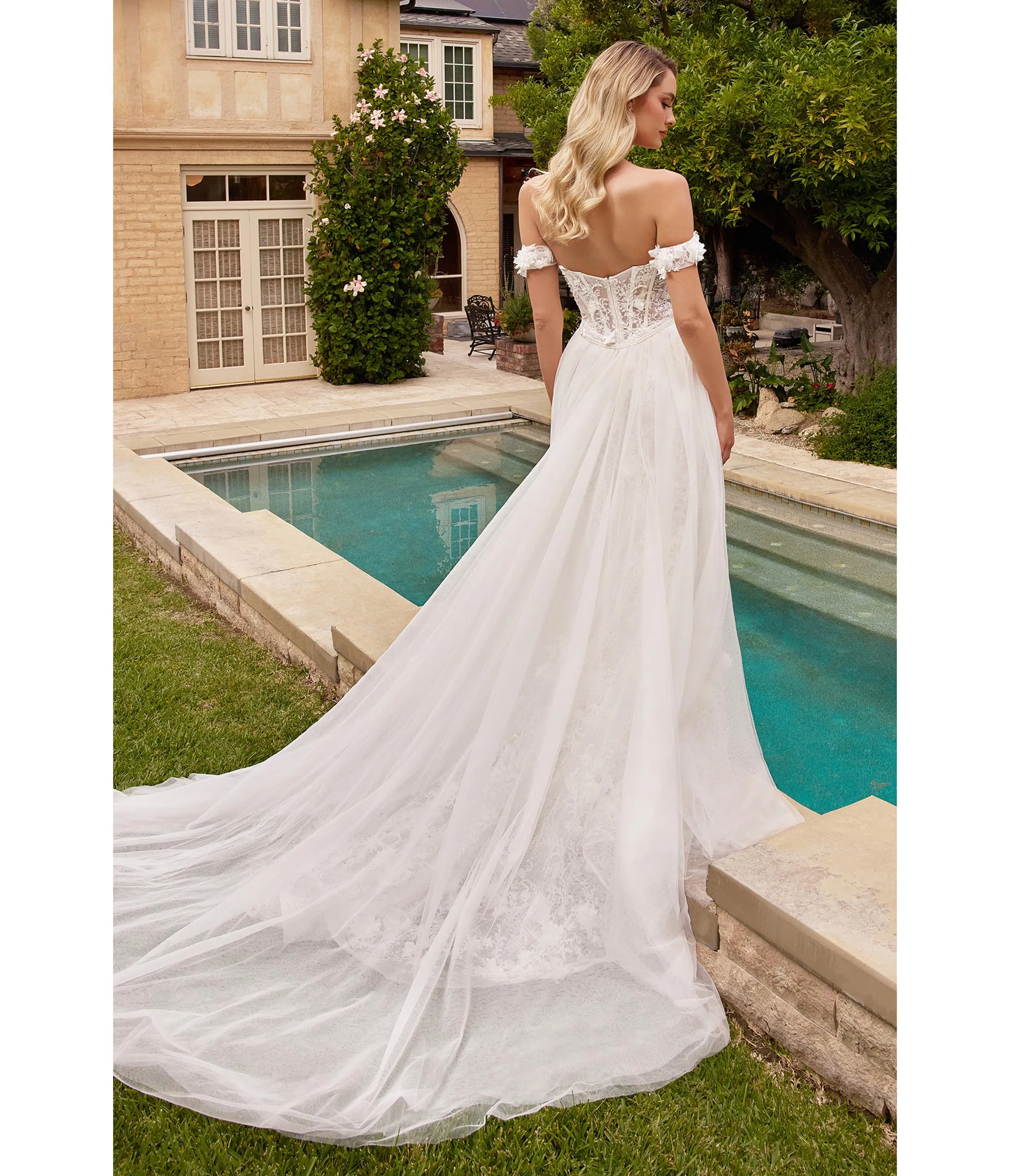 Cinderella Divine Off White Floral Lace Bridal Trumpet Gown with Removable Overskirt sold by Unique Vintage product image thumbnail 2