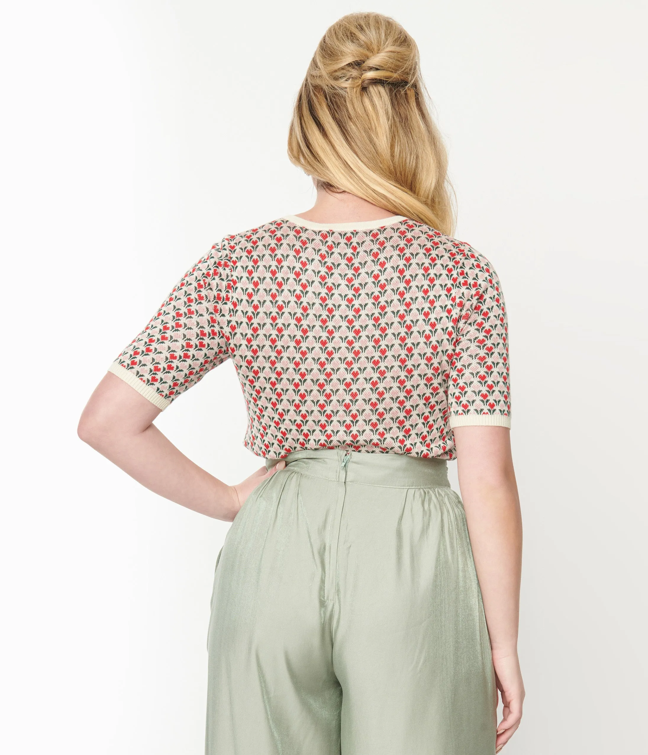 1970s Pink & Red Heart Flowers Cardigan sold by Unique Vintage product image thumbnail 2