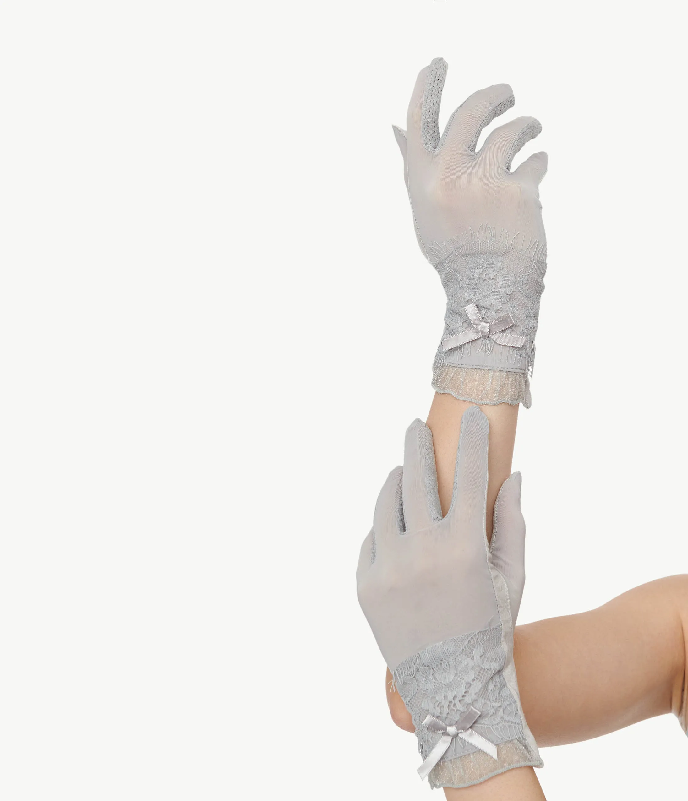 1950s Grey Lace & Bow Gloves sold by Unique Vintage product image thumbnail 2
