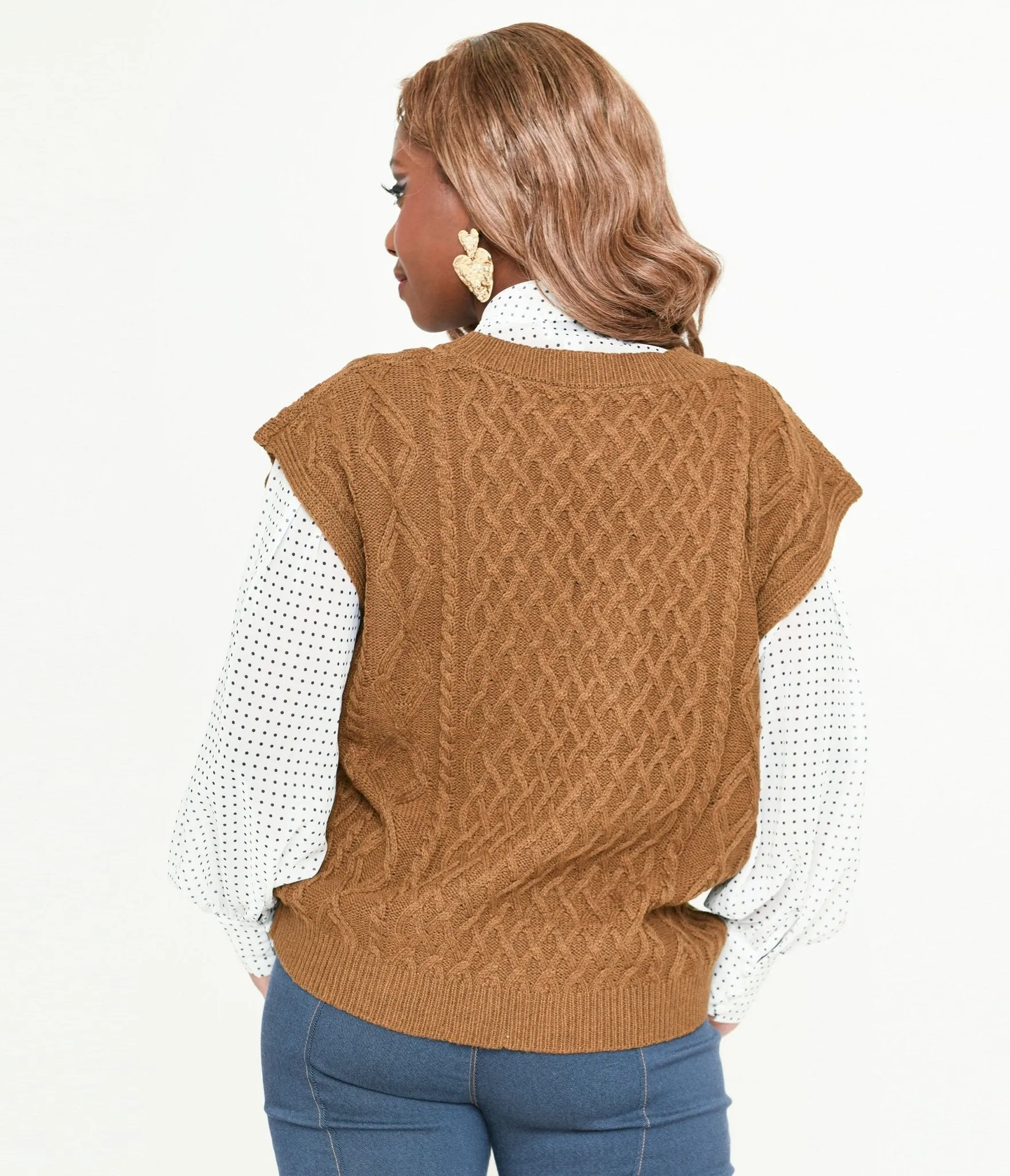 Brown Cable Knit Sweater Vest sold by Unique Vintage product image thumbnail 3
