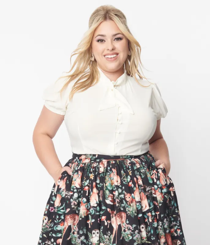 Unique Vintage Plus Size 1940s  Ivory Tie Neck Button Blouse sold by Unique Vintage