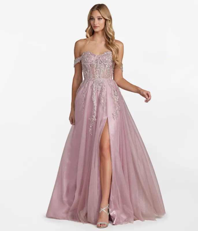Rose Pink Floral Shimmer Formal Gown sold by Unique Vintage