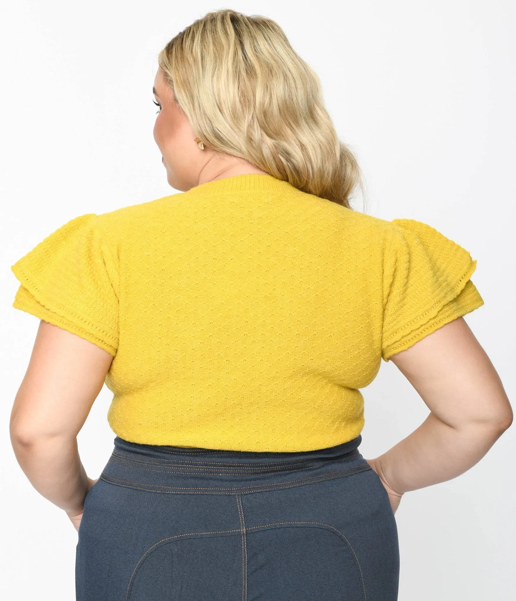 Chartreuse Ruffle Sleeved Knit Top sold by Unique Vintage product image thumbnail 3