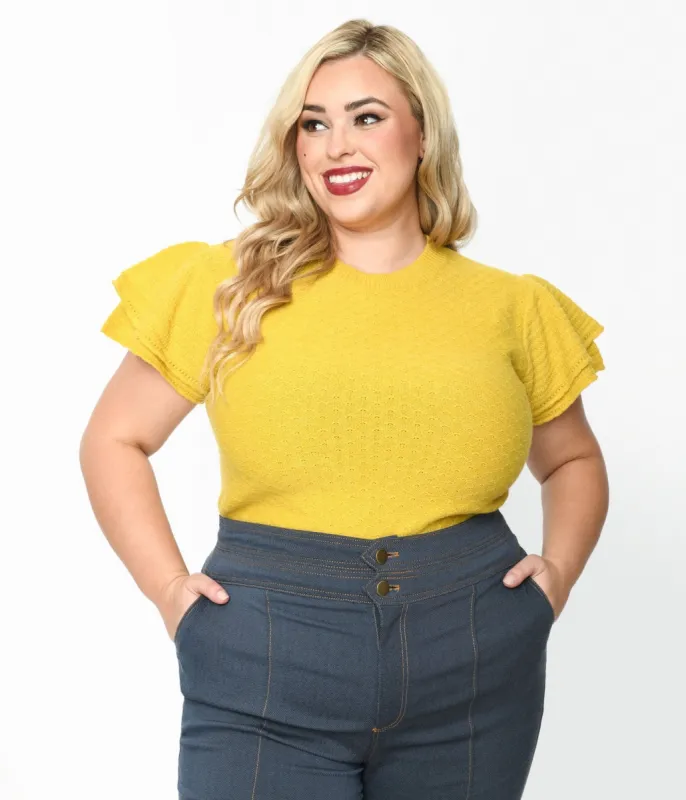 Chartreuse Ruffle Sleeved Knit Top sold by Unique Vintage