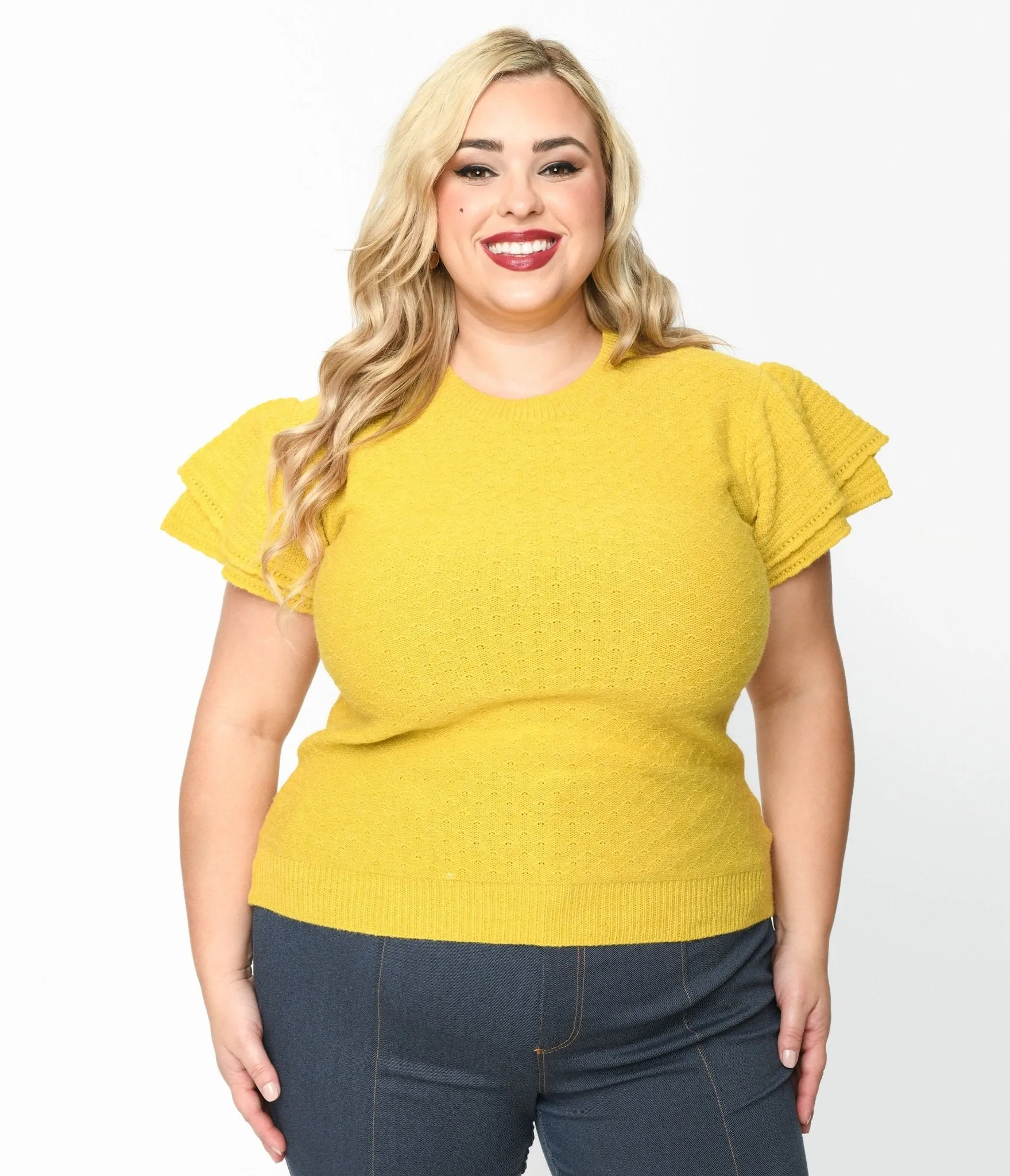 Chartreuse Ruffle Sleeved Knit Top sold by Unique Vintage product image thumbnail 2