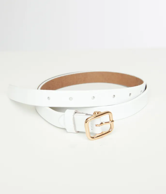 White Skinny Leatherette Belt sold by Unique Vintage