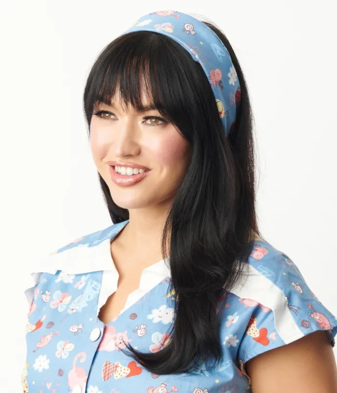 Unique Vintage Light Blue Cat Print Hair Scarf sold by Unique Vintage