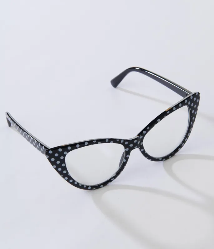 Black & White Polka Dot Cat Eye Glasses sold by Unique Vintage