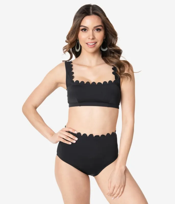 Kingdom & State 1970s Black Scalloped Swim Bottoms sold by Unique Vintage