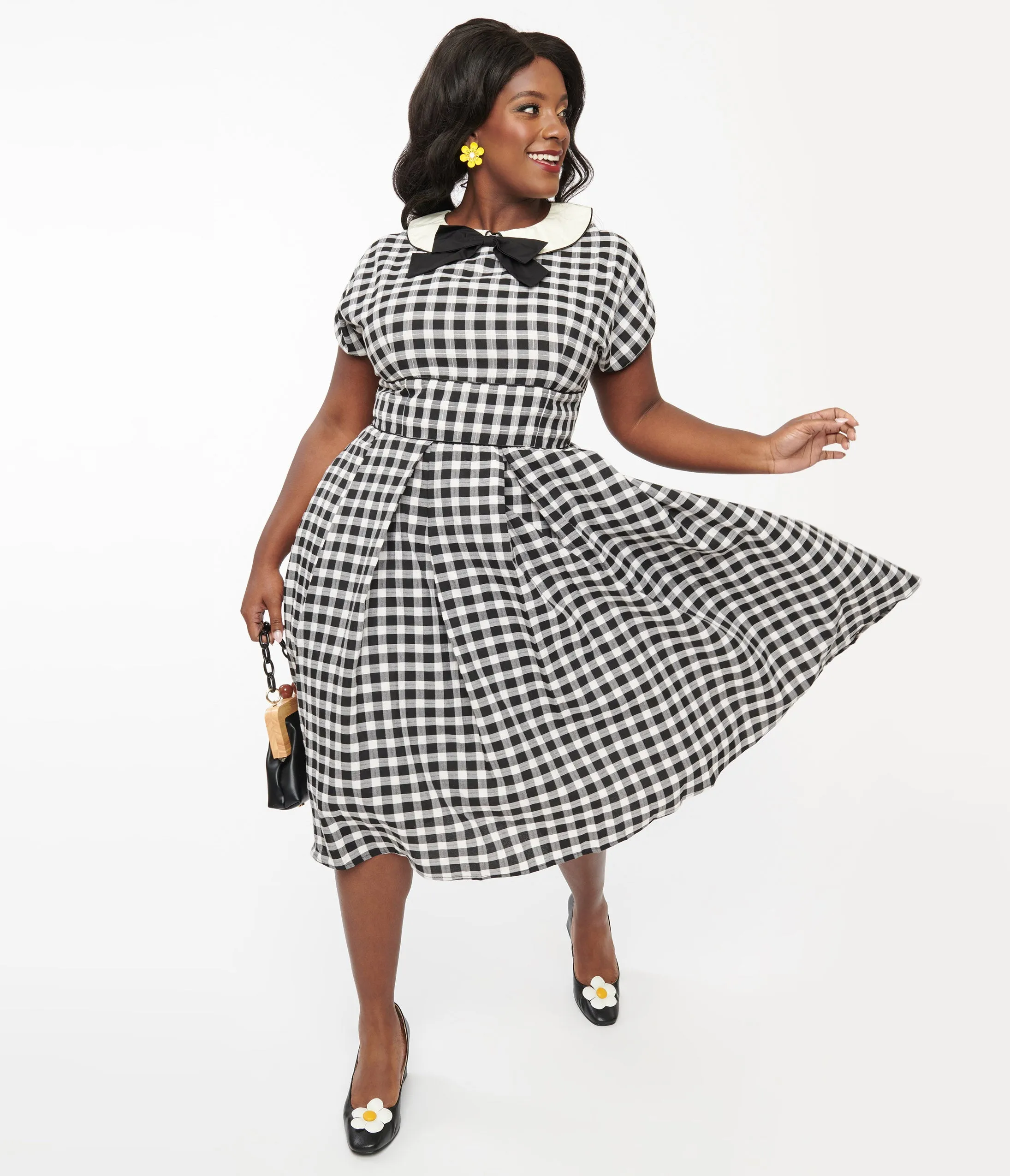 Unique Vintage Plus Size 1950s White & Black Gingham Swing Dress sold by Unique Vintage