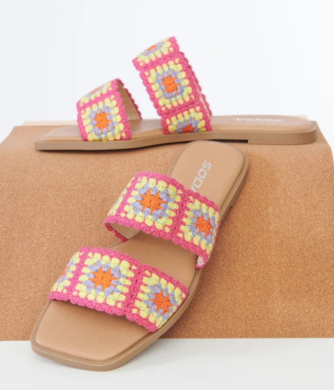 1970s Pink Crochet Square Sandals sold by Unique Vintage