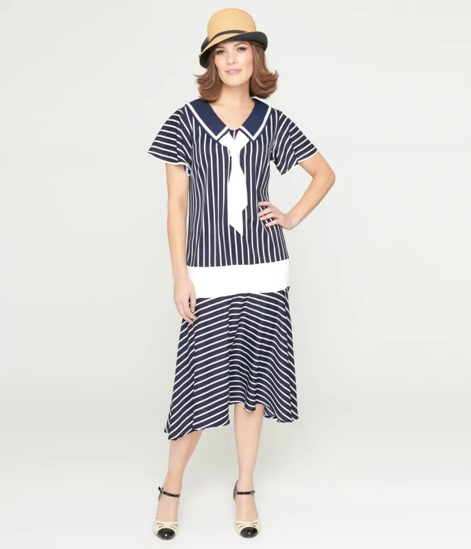 Unique Vintage 1920s Navy & White Striped Flapper Dress sold by Unique Vintage