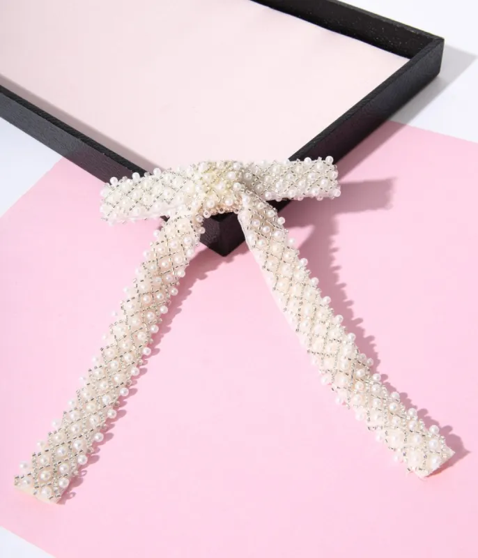 Pearl Bow Barrette sold by Unique Vintage