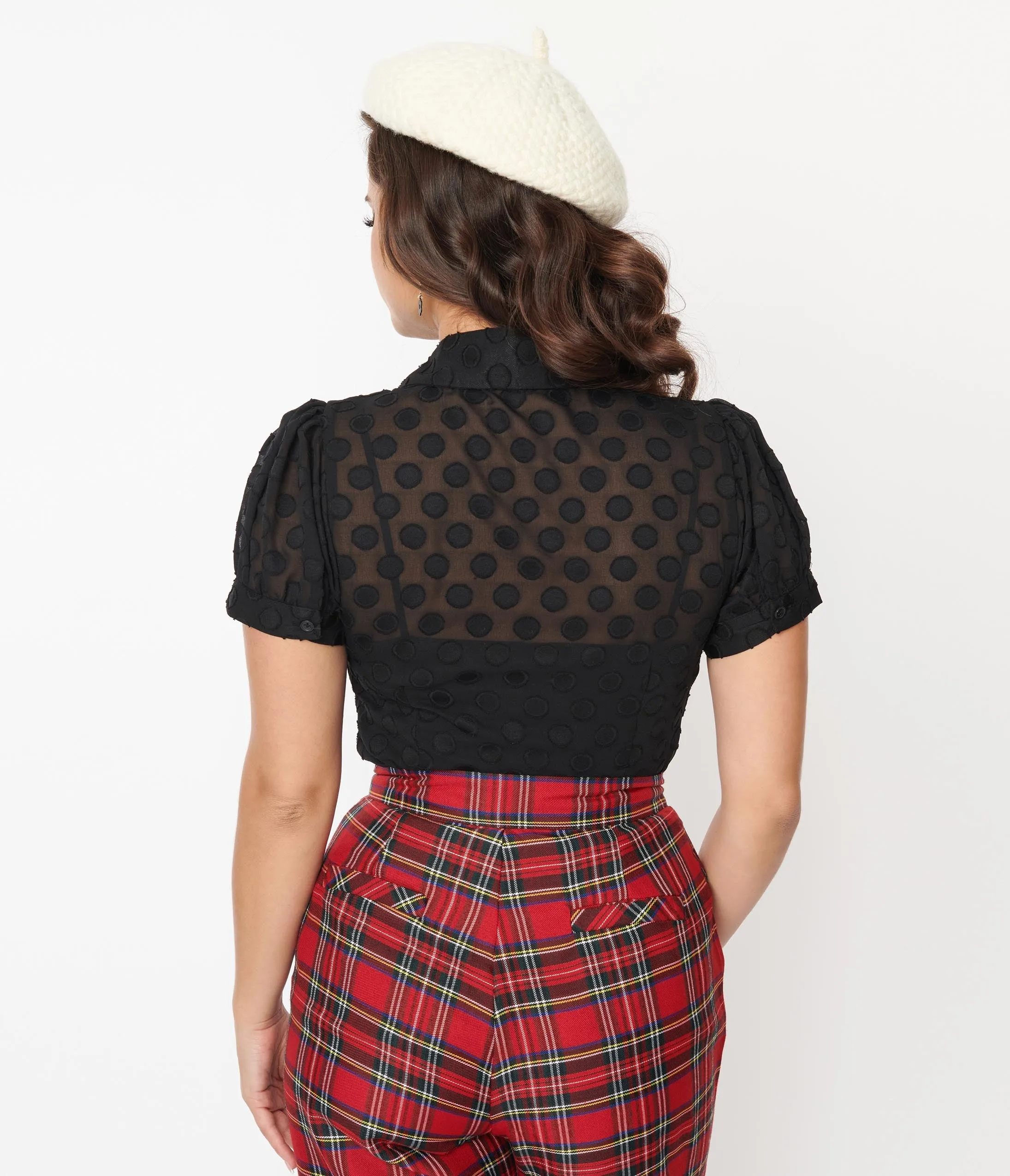 Smak Parlour Sheer Black Dot Puff Sleeve Blouse sold by Unique Vintage product image thumbnail 2