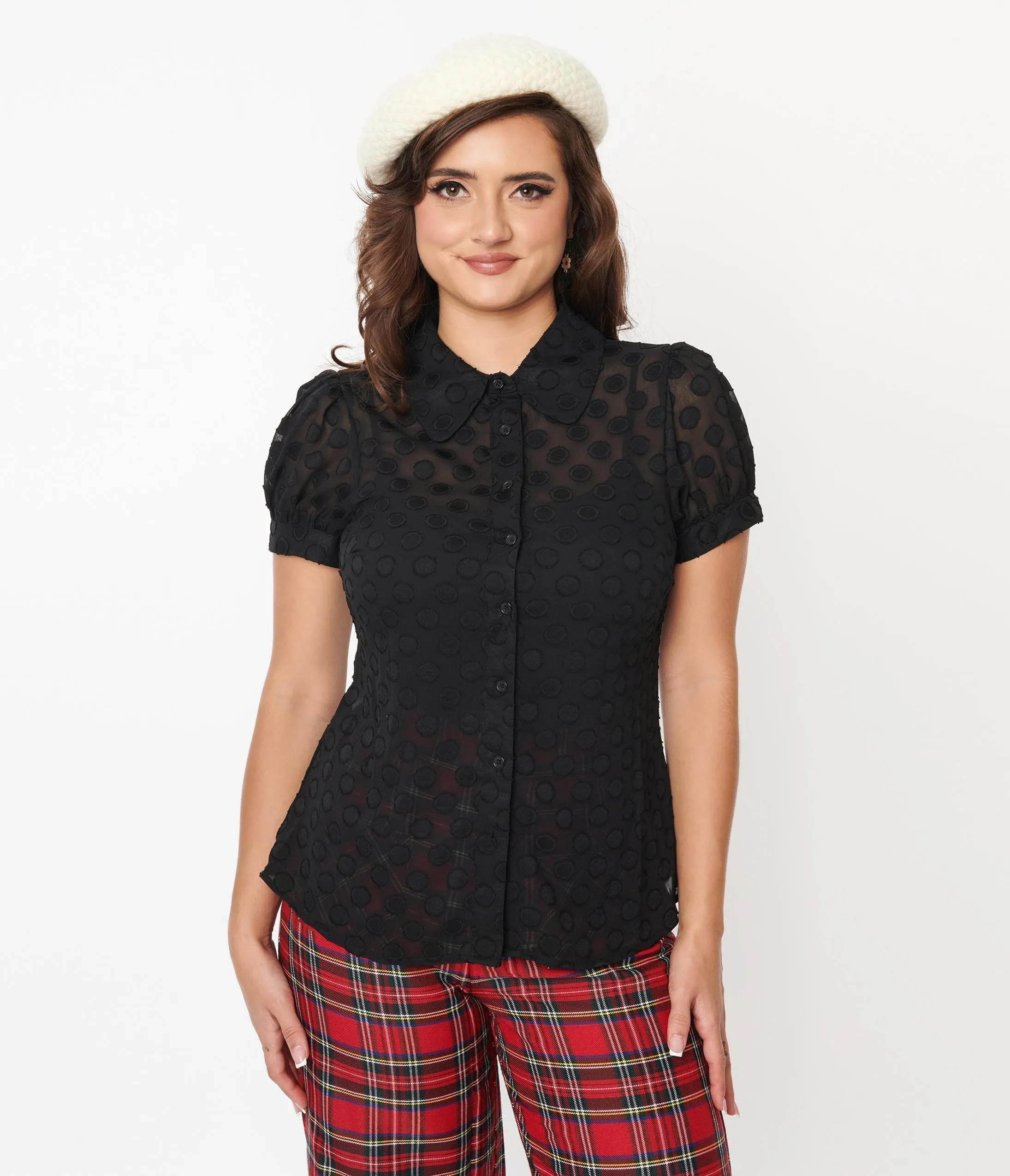 Smak Parlour Sheer Black Dot Puff Sleeve Blouse sold by Unique Vintage product image thumbnail 3