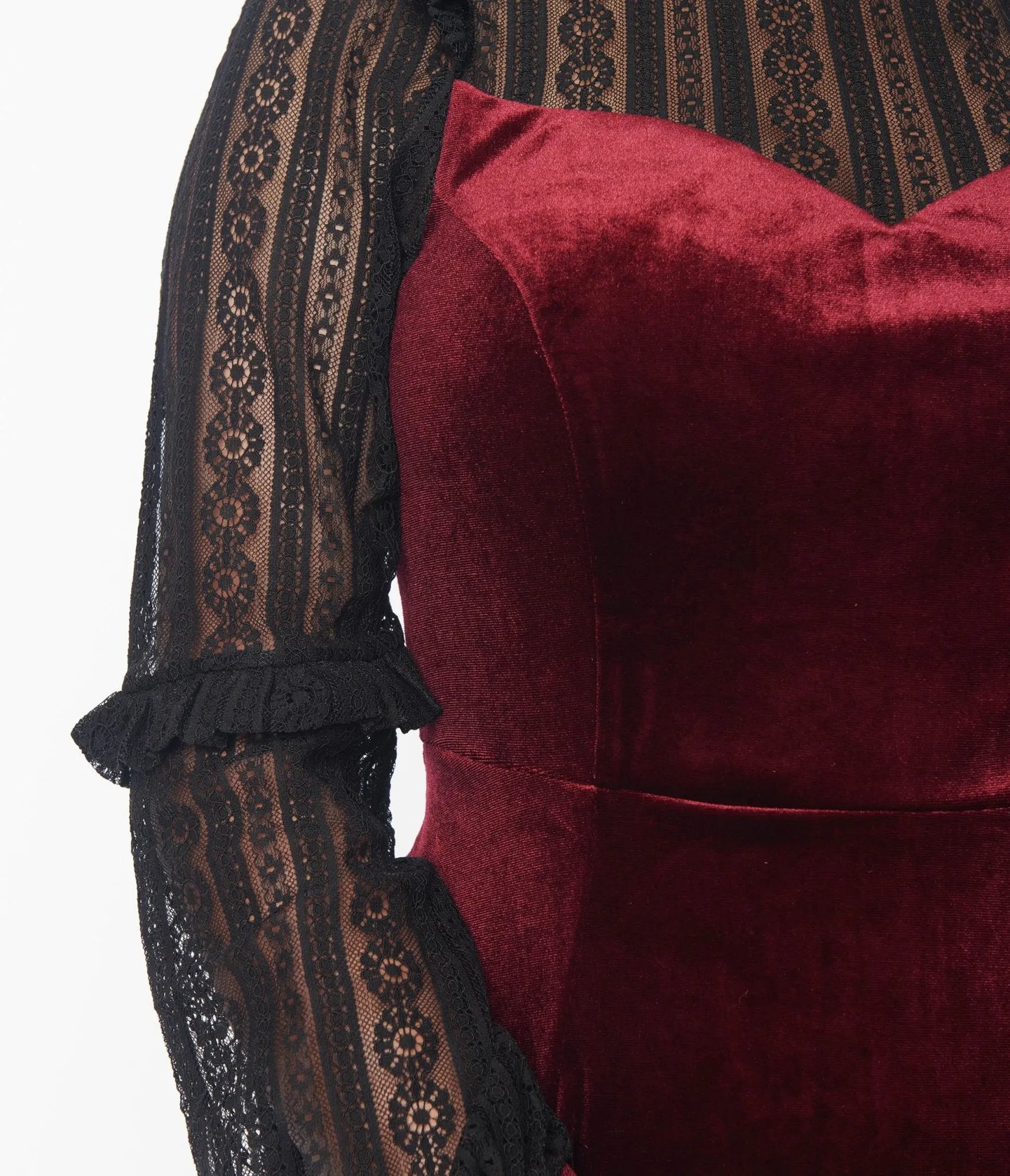 Hell Bunny Burgundy Velvet & Black Lace Swing Dress sold by Unique Vintage product image thumbnail 2