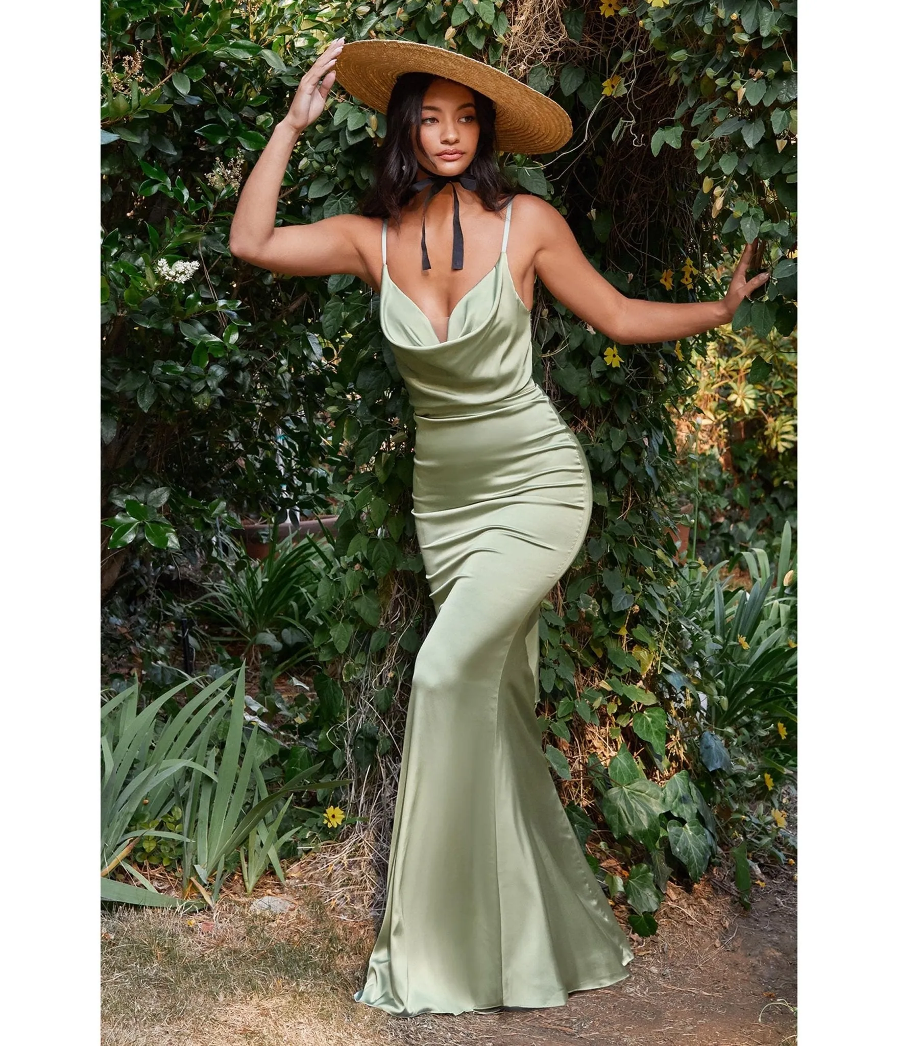 Cinderella Divine Sage Cowl Neck Satin Bridesmaid Dress sold by Unique Vintage