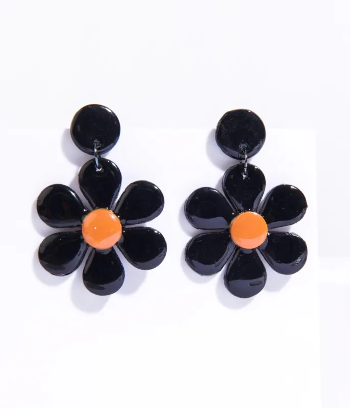 Black Daisy Drop Earrings sold by Unique Vintage