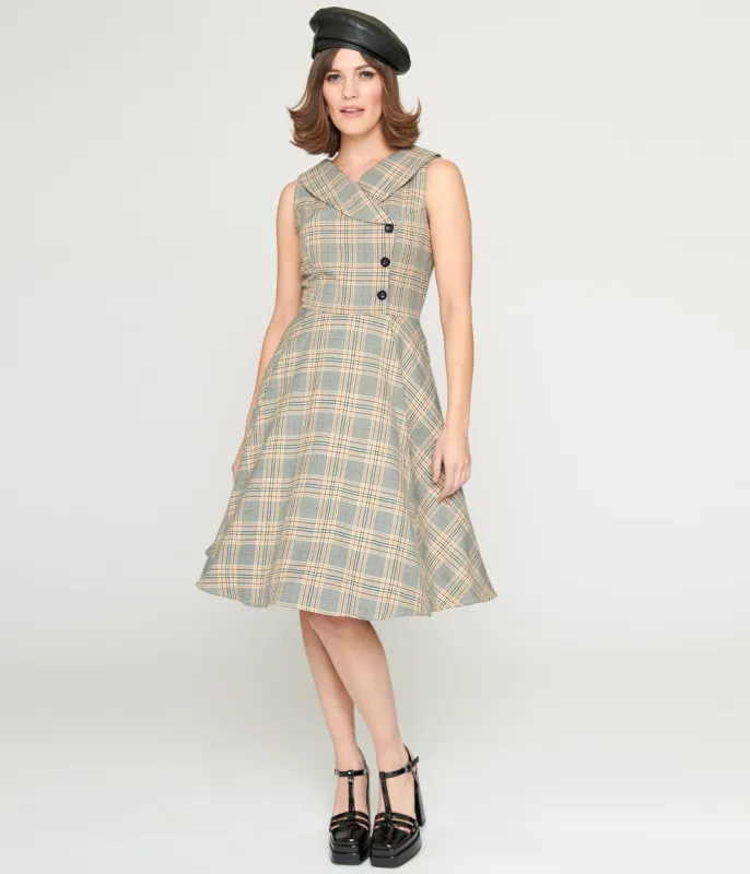 1950s Grey Plaid Swing Dress sold by Unique Vintage