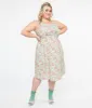 Retrolicious Plus Size 1950s Green Floral Cat Print Fit & Flare Dress sold by Unique Vintage